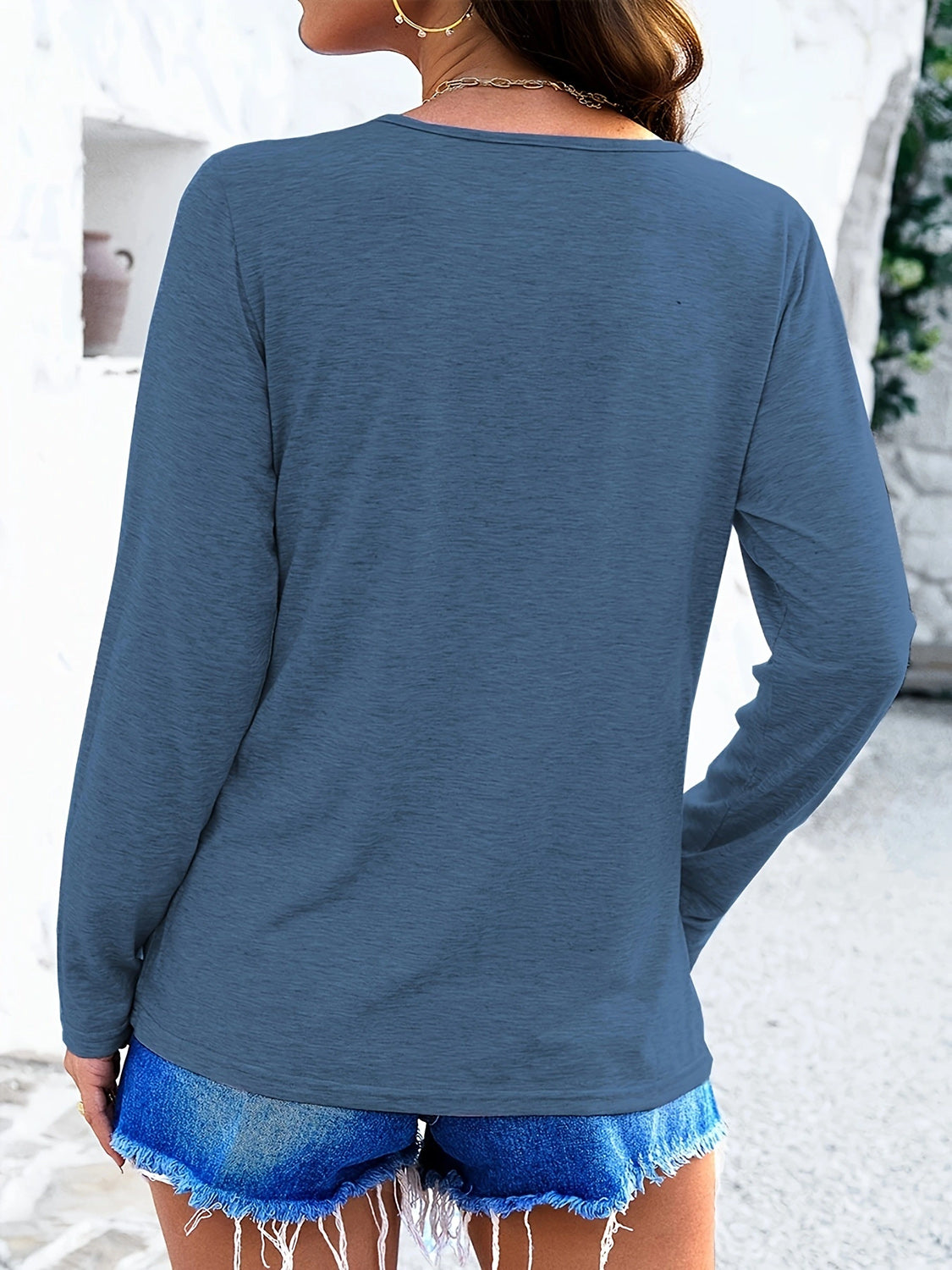 Crisscross V Neck Long Sleeve T-Shirt for Women - Soft Stretchy Casual Top - Perfect for Work, Date Night & Everyday Wear