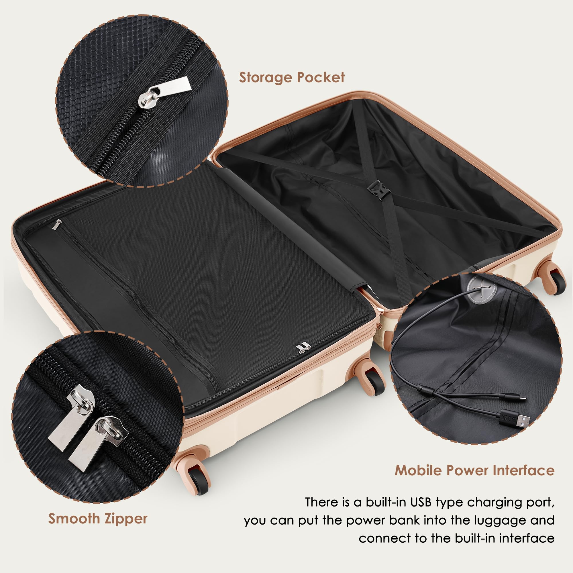 Merax Expandable Hardside Luggage Set with 360° Spinner Wheels - 3-Piece Suitcase (20/24/28 Inch) in Ivory Horizontal Stripe - Perfect for Air Travel, Business Trips & Family Vacations