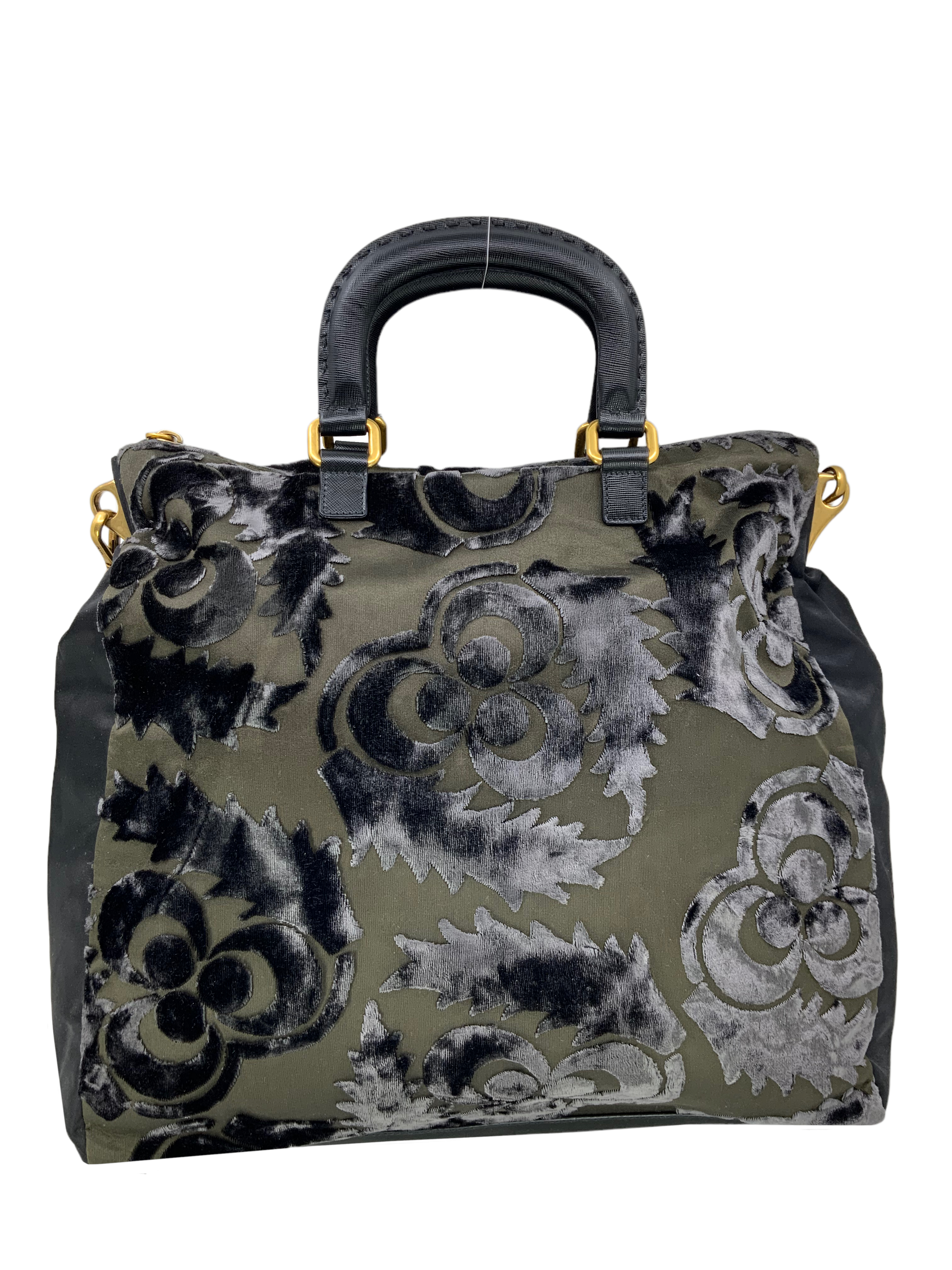 PRADA Nylon & Velvet Velluto Jacquard Tote Bag for Women - Luxury Designer Handbag for Work, Travel & Everyday Use