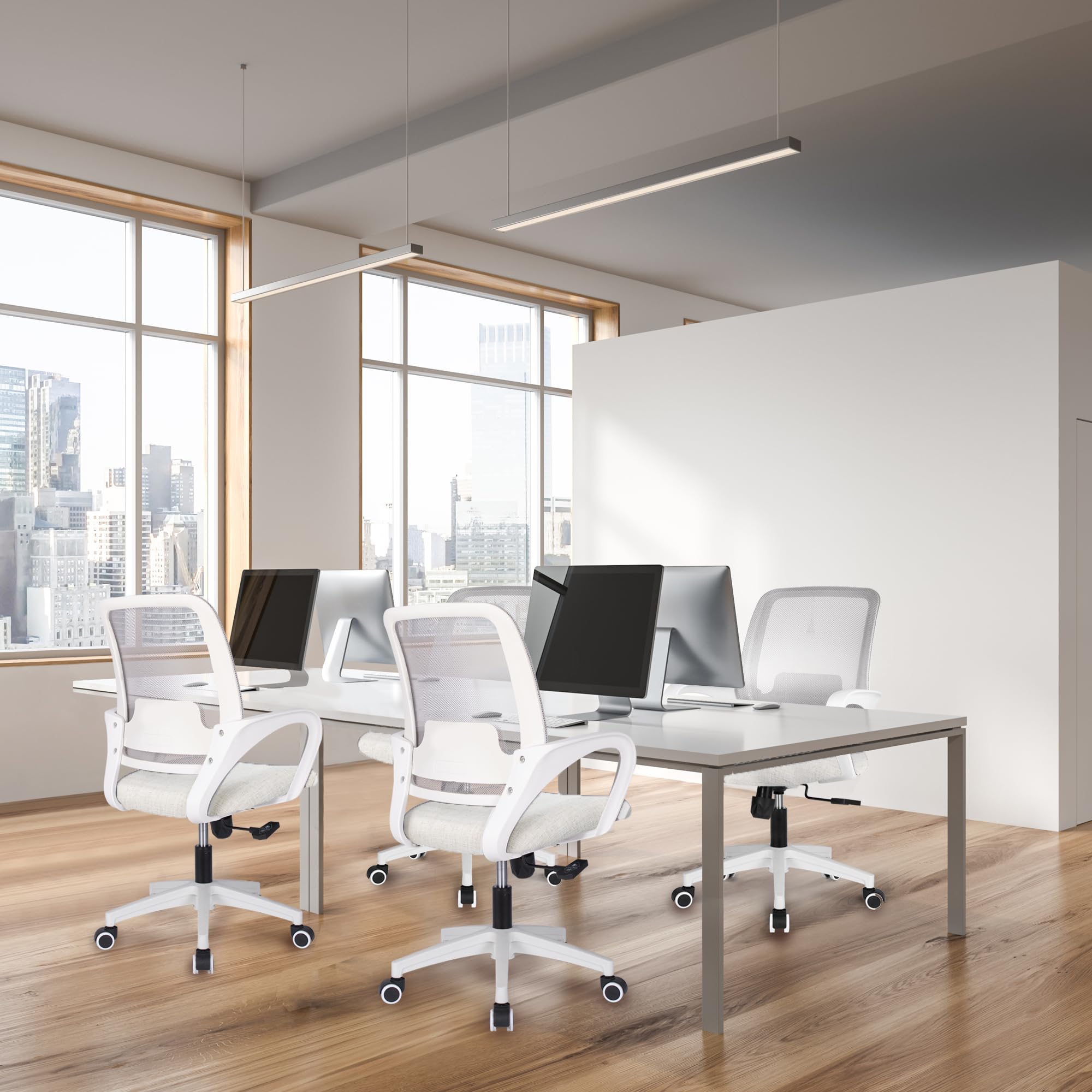 Ergonomic Mesh Office Chair with Adjustable Height & Lumbar Support - Modern Swivel Computer Desk Chair with Rolling Wheels for Home Office, Study, Bedroom & Vanity Areas - Comfortable Mid Back Executive Chair (Ivory) - Perfect for Long Work Hours, Gaming & Home Workspaces
