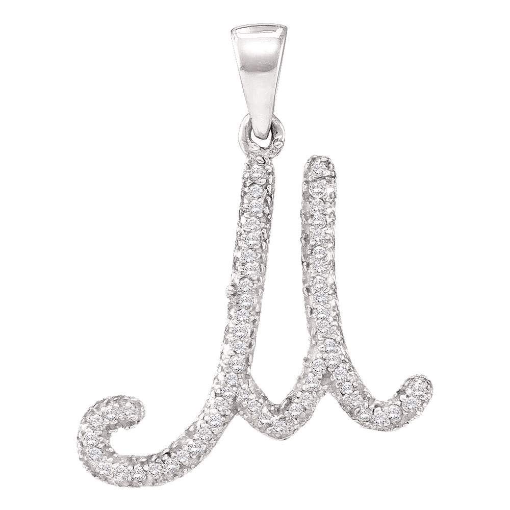 10K White Gold Women's Round Diamond Cursive Letter M Initial Pendant Necklace - 1/6 Cttw, Elegant Personalized Jewelry Gift for Her, Perfect for Birthdays, Anniversaries & Special Occasions