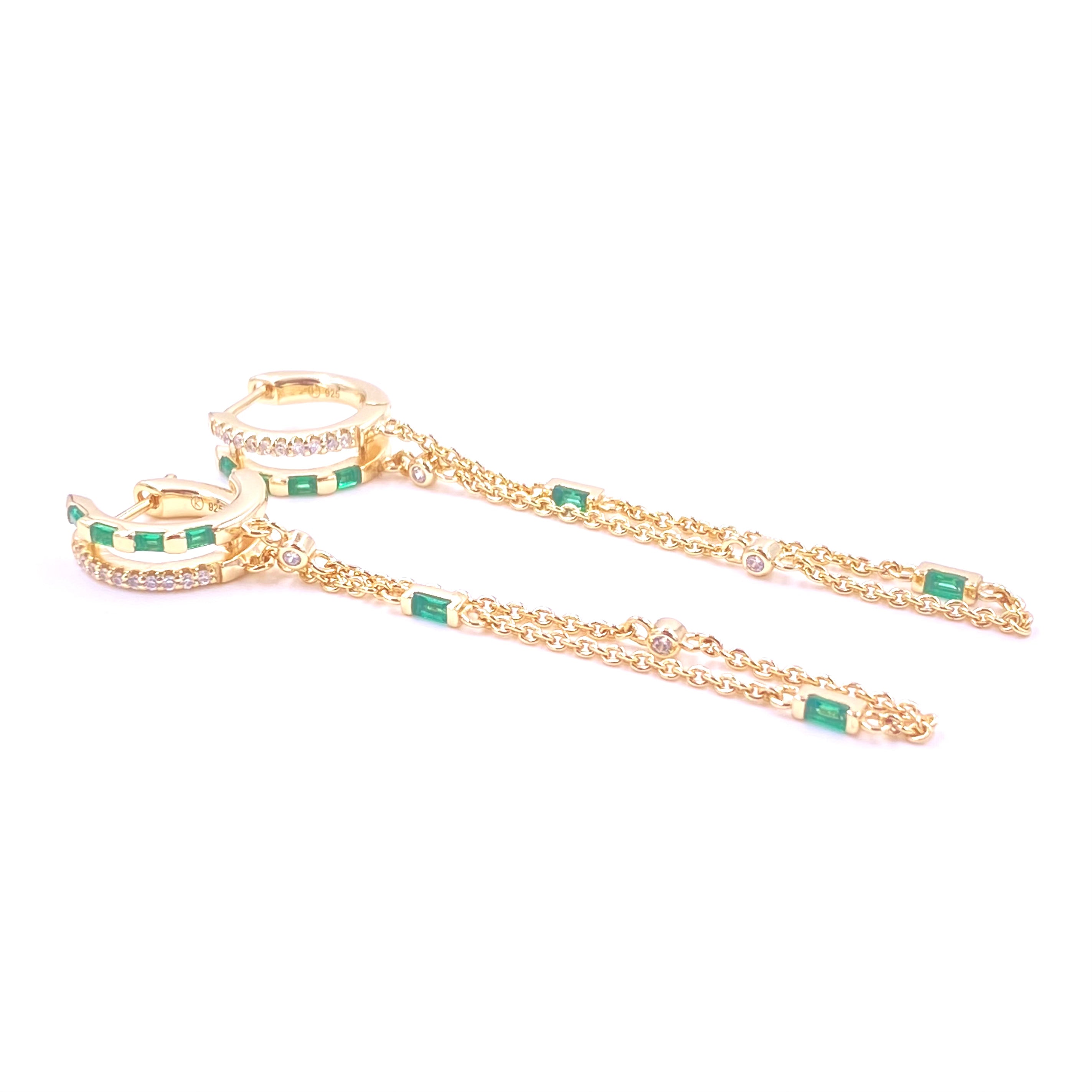 Sterling Silver Gold Plated Emerald CZ Hoop Drop Earrings for Women - Elegant Dangle Jewelry for Parties, Weddings & Everyday Wear