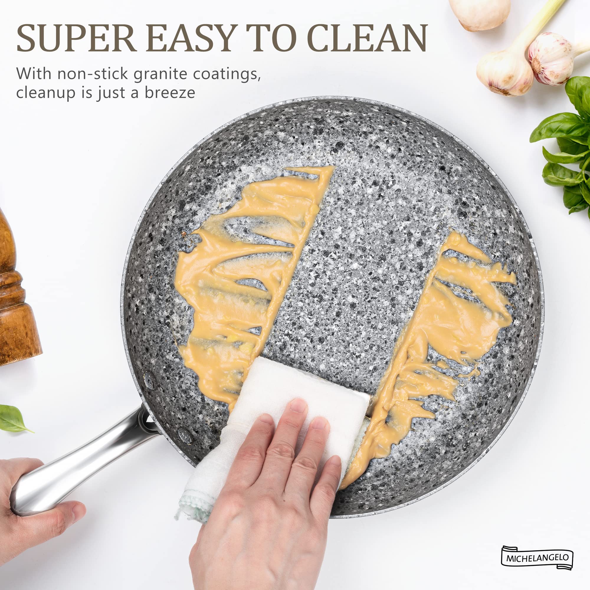 MICHELANGELO 10-Piece Nonstick Stone Cookware Set - Granite Coated Pots & Pans for Healthy Cooking | Perfect for Frying, Sautéing & Everyday Meals
