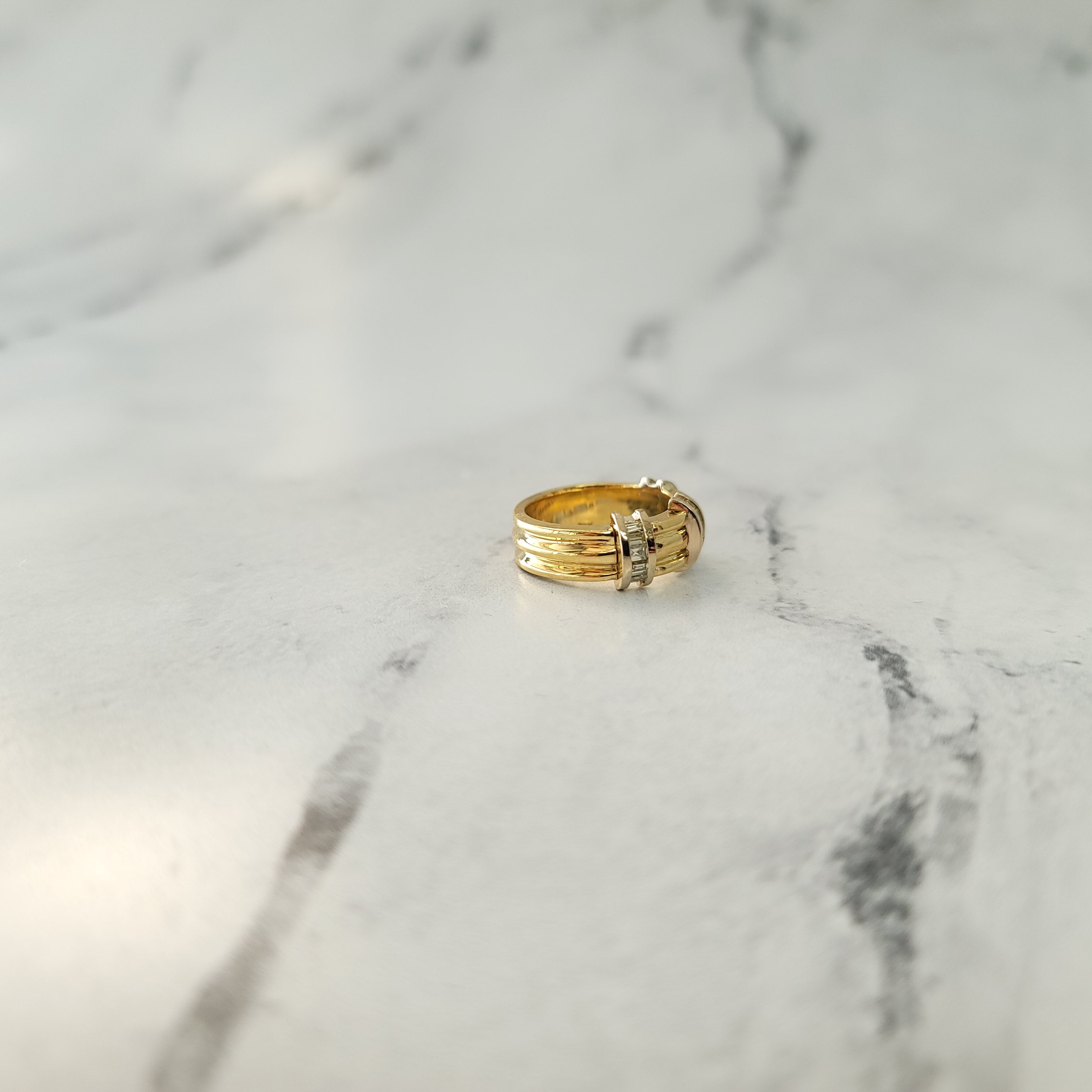 Elegant Baguette Two-Tone Diamond Band Ring in 18k Yellow Gold – Perfect for Weddings, Anniversaries & Special Occasions