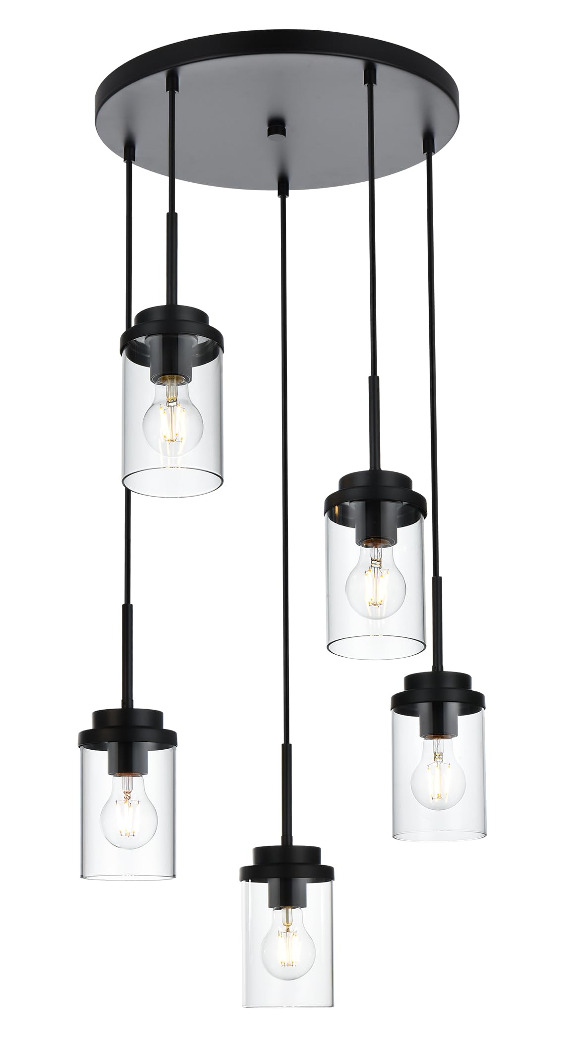 MELUCEE 5-Light Modern Black Pendant Light Fixture with Clear Glass Shade - Cluster Chandelier for Kitchen Island, Dining Room, Living Room Ceiling Lighting | Perfect for Farmhouse, Industrial & Contemporary Home Decor