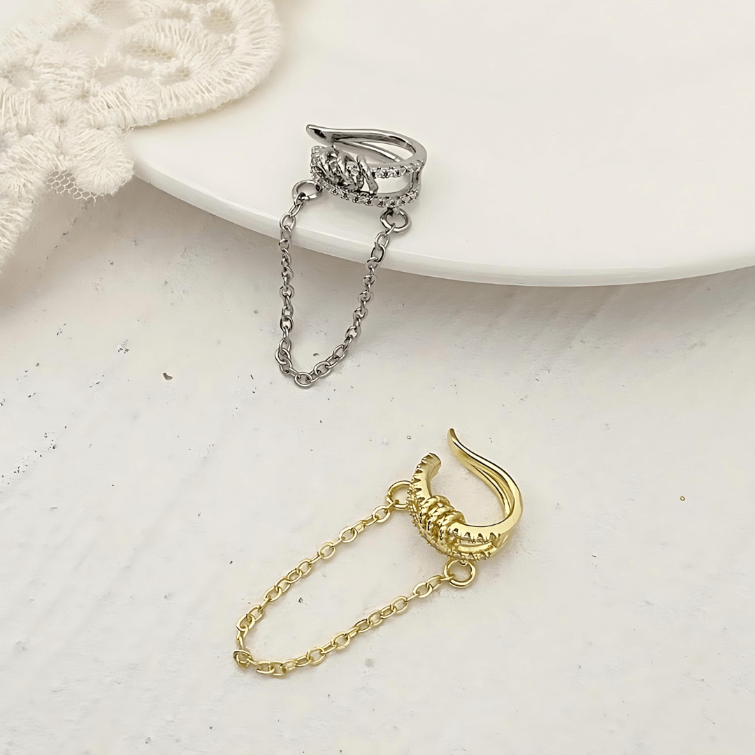 Gold Circle Layering Non-Piercing Tassel Clip Ear Cuff | R2038 | Boho Chic Jewelry for Women | Perfect for Parties, Weddings & Everyday Wear