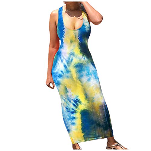 Women's Tie-Dye Print Summer Sundress - Casual Sleeveless Gradient Maxi Long Dress for Beach, Vacation & Outdoor Activities