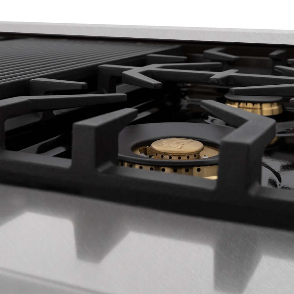 ZLINE Autograph Edition 48-inch 6.0 cu. ft. Dual Fuel Range with 7-Burner Gas Cooktop & 2 Electric Ovens - Satin Stainless Steel, Black Matte Doors & Champagne Bronze Accents (RASZ BLM 48 CB) | Professional Kitchen Appliance for Home Chefs & Cooking Enthusiasts