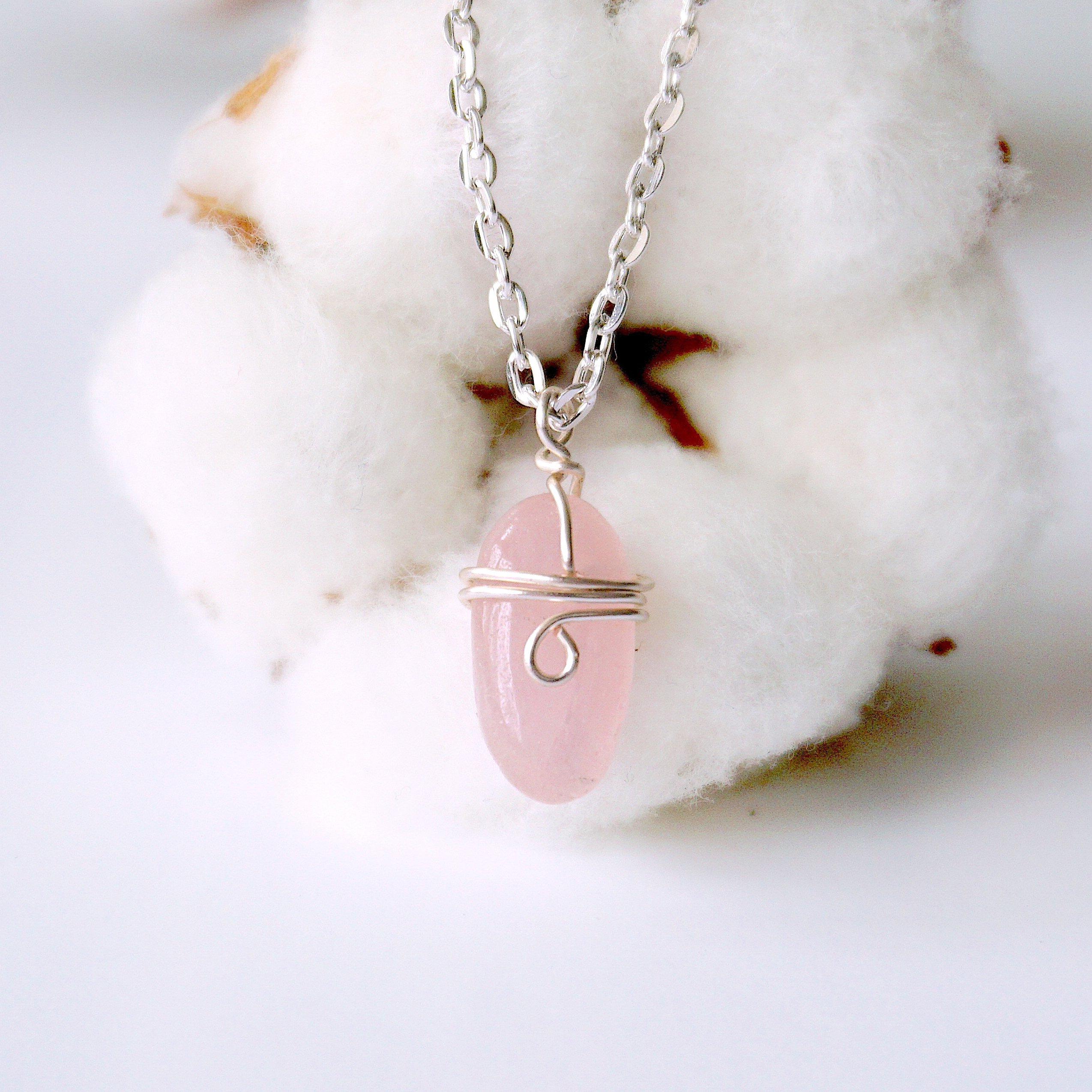 Rose Quartz Necklace for Women - Sterling Silver Plated Healing Crystal Jewelry - Perfect for Meditation, Gifts & Everyday Wear