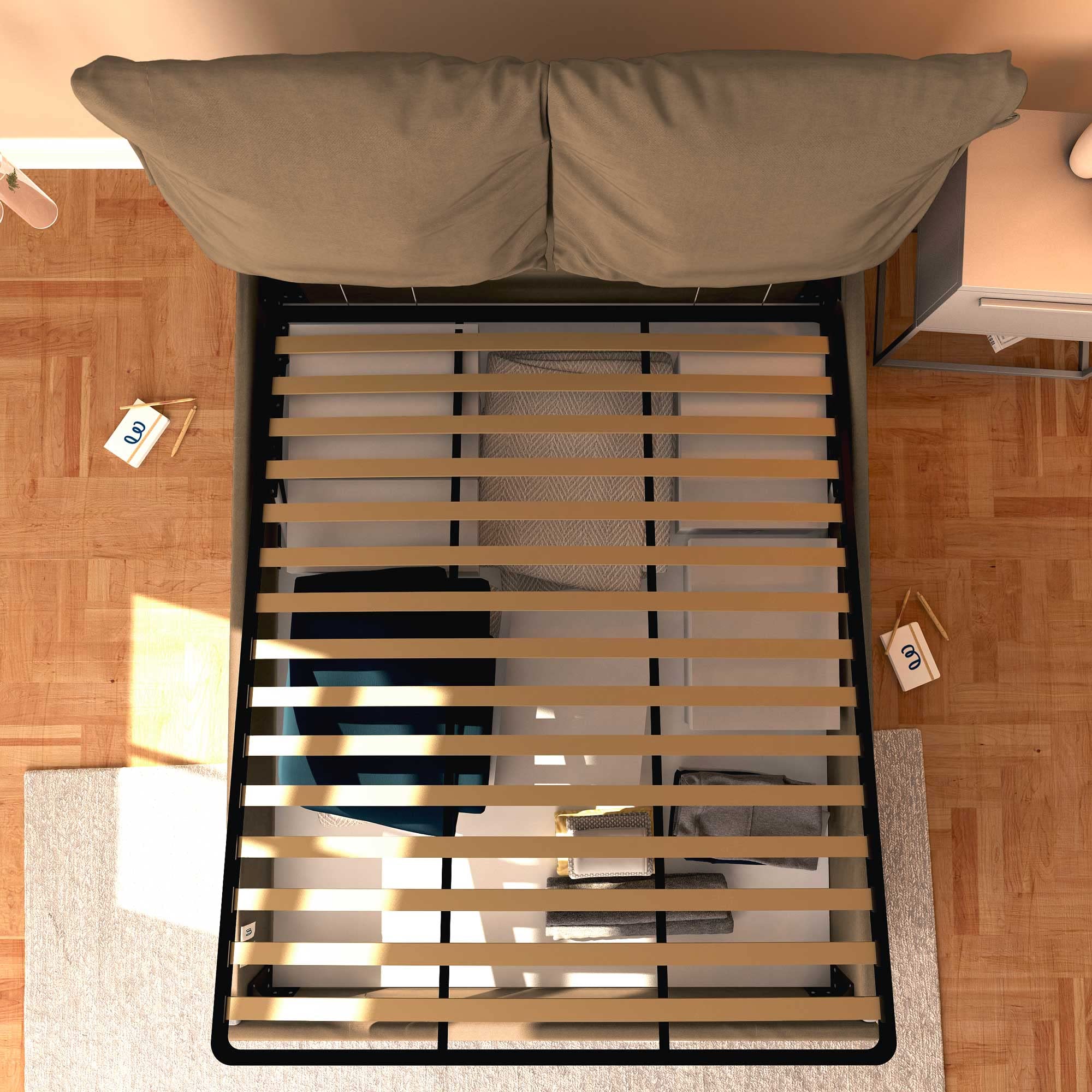 Baldiflex Single Bed with Storage - Licia Soft Synthetic Leather Upholstery, Slatted Base for Single Mattresses, 140 x 200 cm, Padded Headboard, Taupe Grey - Perfect for Small Bedrooms, Guest Rooms & Studio Apartments