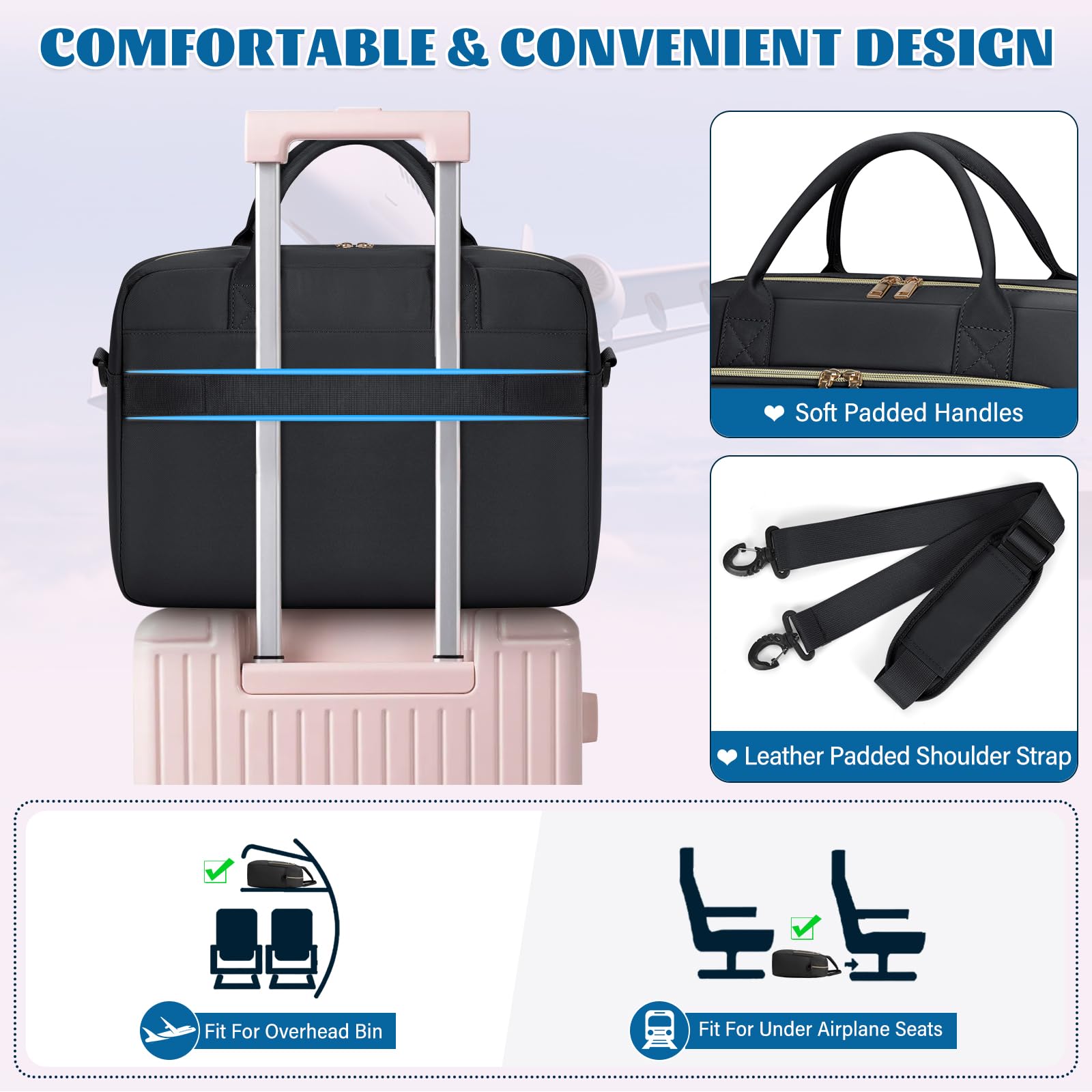 17.3 Inch Waterproof Laptop Bag for Women - Professional Business Briefcase & Large Messenger Bag for Office, Work & College | Durable Computer Case for Commuting, Travel & Daily Use (Black)