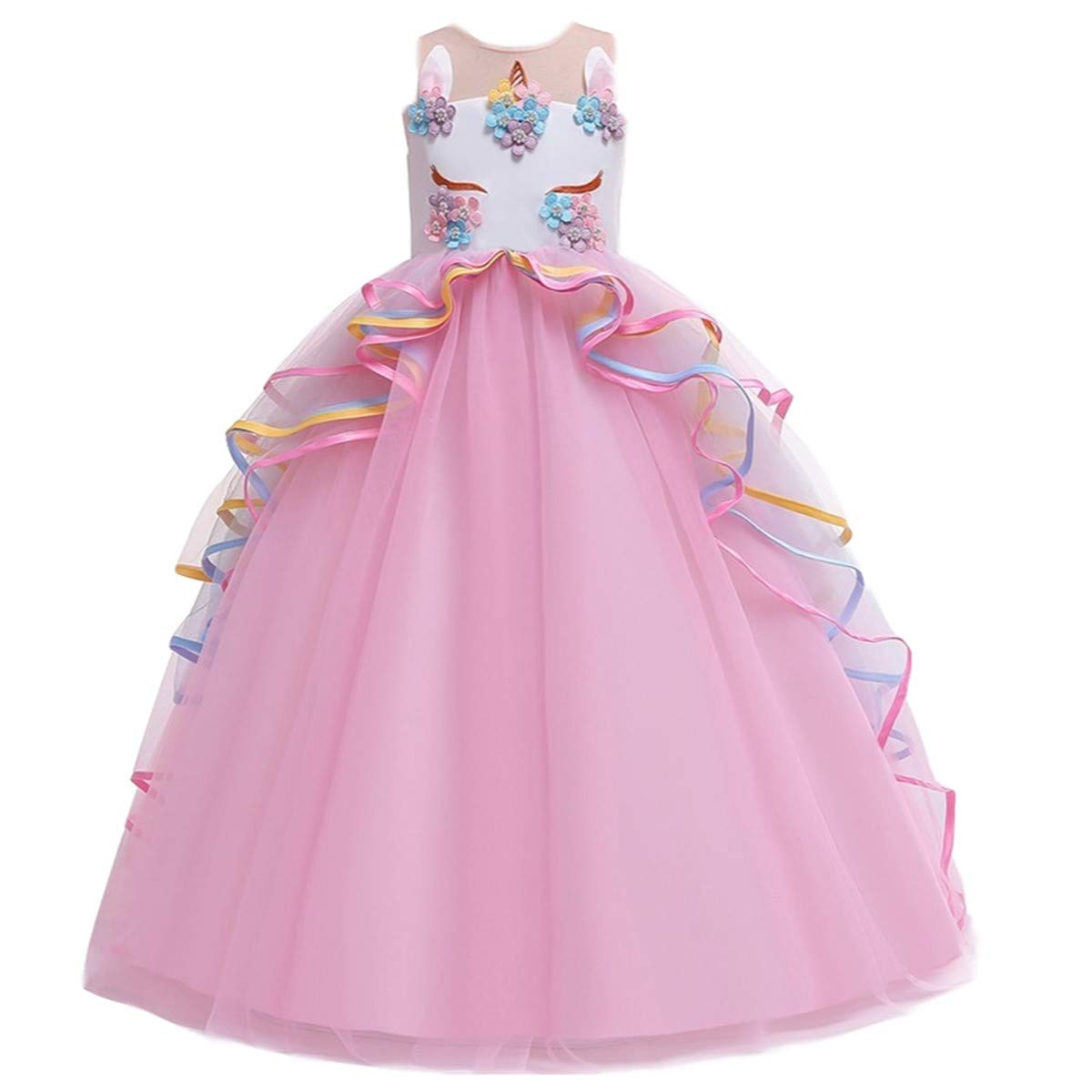 Unicorn Princess Costume for Girls - Long Maxi Tulle Dress with Headband | Birthday Party, Carnival, Cosplay, Dress Up Outfits | Perfect for Halloween, Themed Parties & Fantasy Play