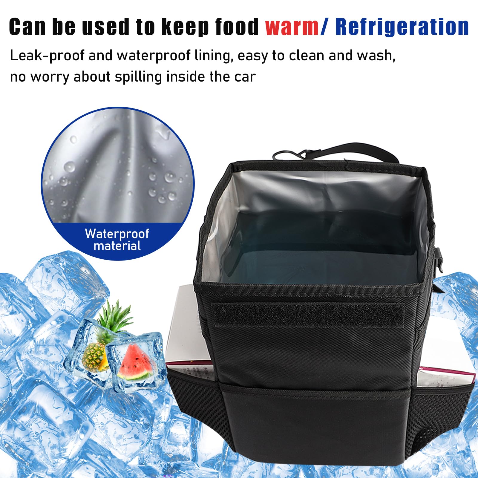 Kewucn Car Trash Can with Lid - Leak-Proof Oxford Fabric Auto Garbage Bin with Storage Pockets | Hanging Collapsible Vehicle Organizer | Universal Fit for Most Cars (Army Green) | Perfect for Road Trips, Commuting & Keeping Your Car Clean
