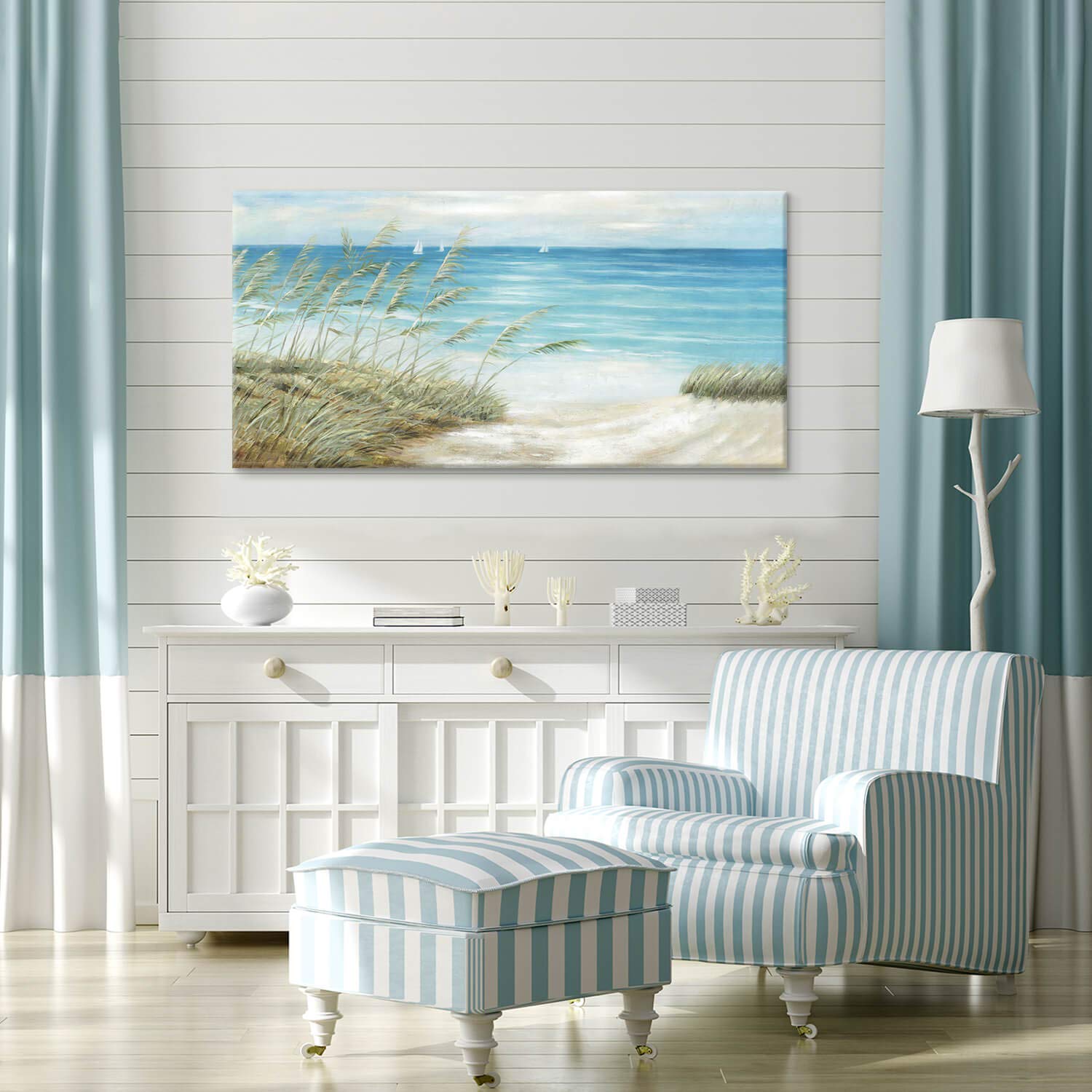 TAR TAR STUDIO Seascape Canvas Wall Art - Hand Painted Beach Oil Painting for Living Room Décor (48x24 Inches, Multiple Sizes) | Coastal Home Decor, Office Wall Art, Gift Idea