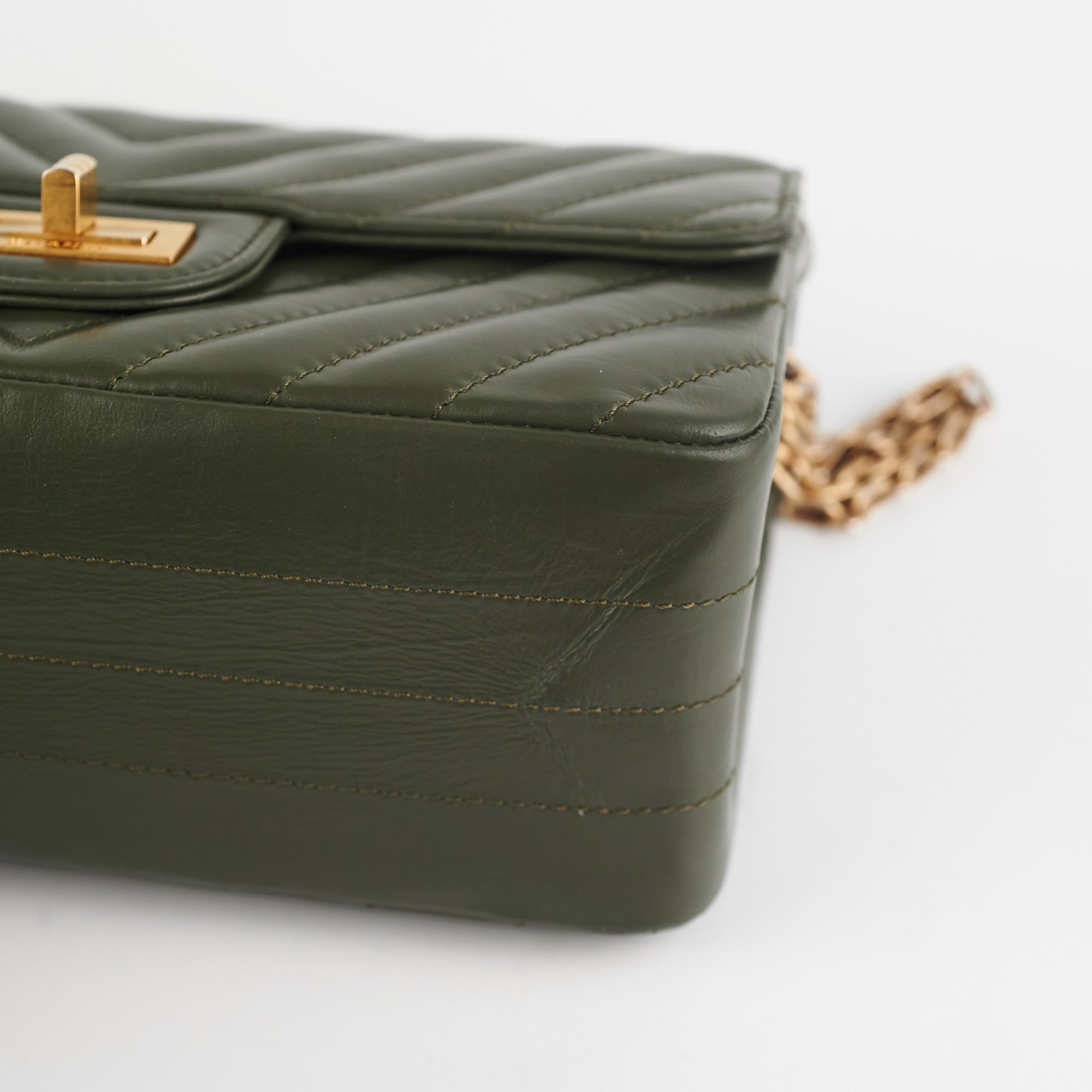 Authentic Chanel Mini 2.55 Chevron Reissue Bag in Khaki Green with Microchip - Luxury Crossbody Purse for Women, Perfect for Date Nights & Special Occasions