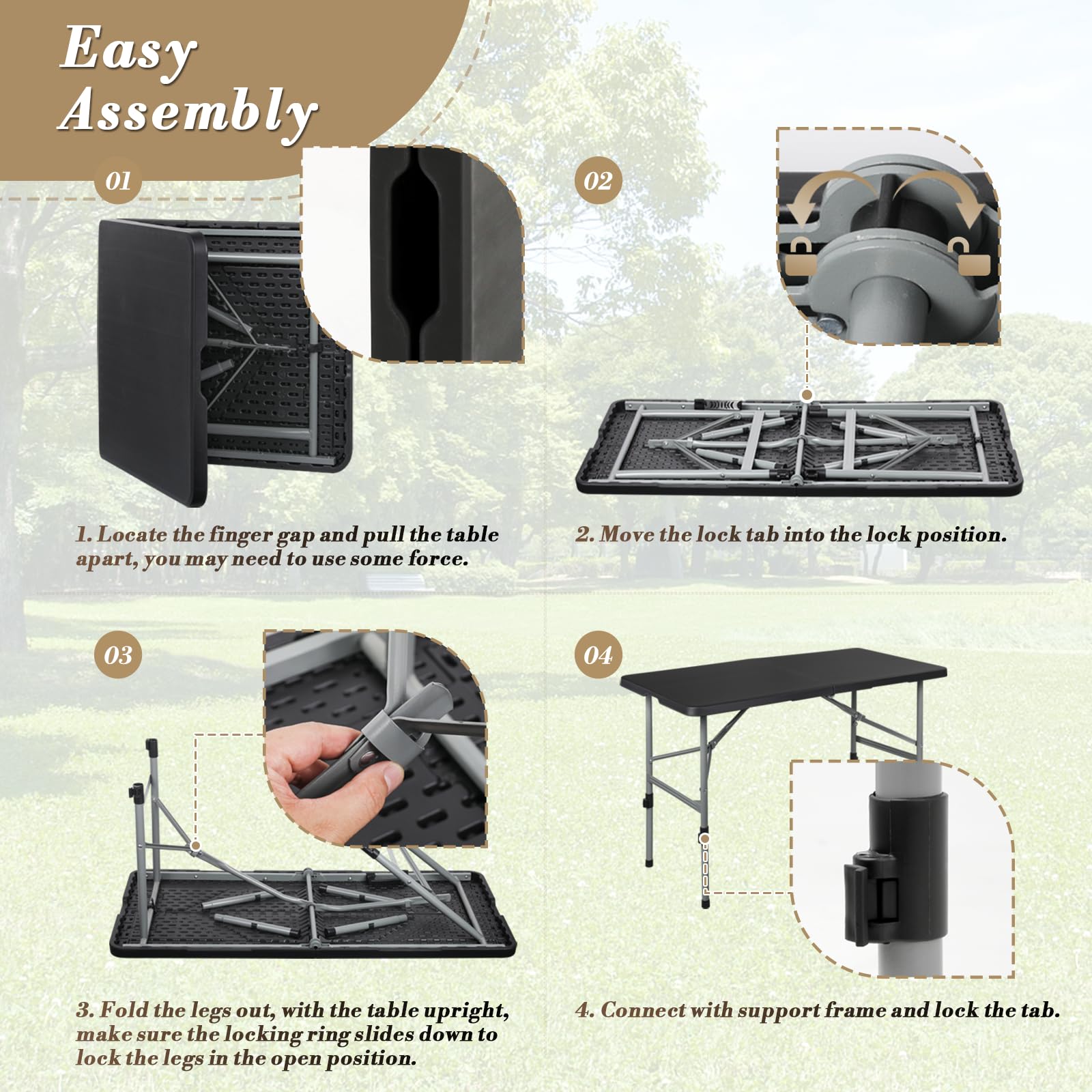 4ft Square Folding Table - Portable Plastic Card Table with Handle for Indoor & Outdoor Use | Collapsible Utility Dining Table Perfect for Parties, Camping, Picnics, BBQs & Home Events (Black)