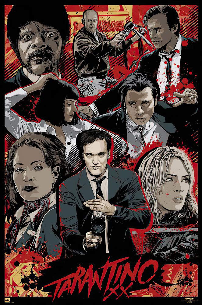 Framed Quentin Tarantino Movie Poster - 24x36 Inches Tarantino XX Print (Pulp Fiction, Kill Bill) - Perfect for Home Theater, Man Cave & Movie Lover Gifts