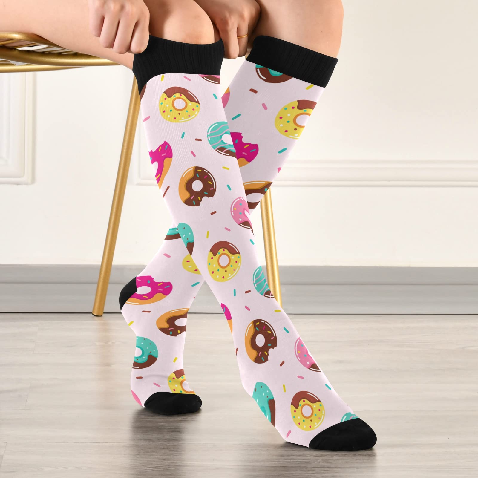 JUNZAN Sweet Doughnuts Compression Socks for Women & Men - Breathable Circulation Support Socks for Running, Cycling, Nursing & Athletic Performance - Perfect for Sports, Work & Daily Comfort