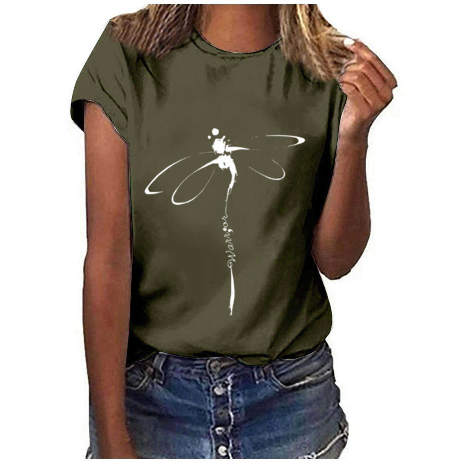 Kamendita Women's Cute Dragonfly Print T-Shirt - Short Sleeve Casual Summer Top, Funny Graphic Tee, Fashion Blouse for Everyday Wear - Perfect for Outings, Beach Trips, and Casual Gatherings