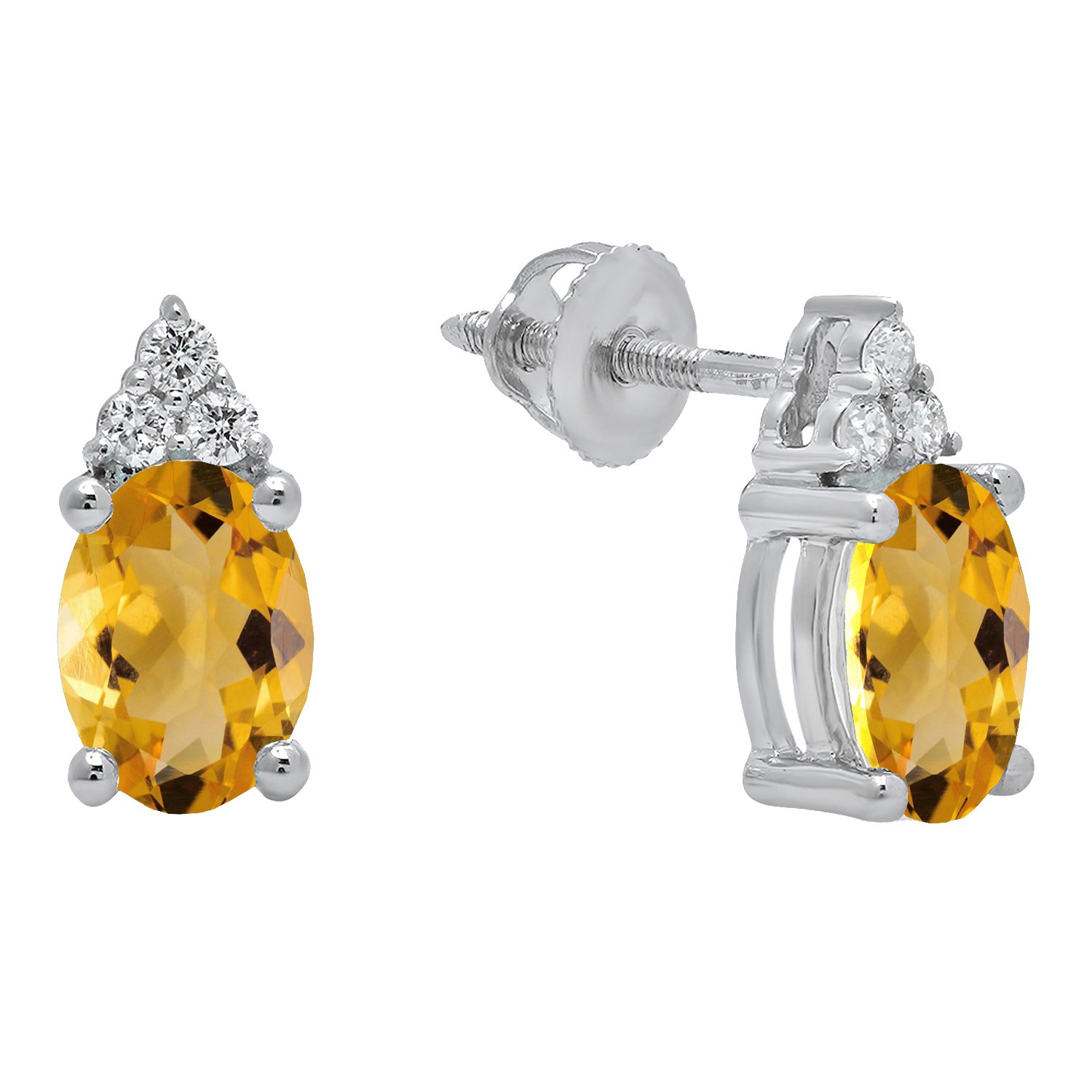 Dazzlingrock 7X5mm Oval Gemstone & Round White Diamond Stud Earrings for Women, 14K Solid White Gold - Perfect for Weddings, Parties & Everyday Elegance