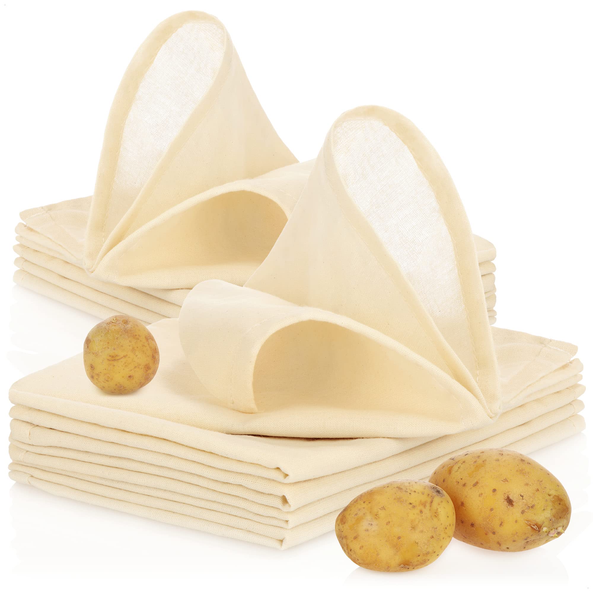 COM-FOUR® 10-Pack 100% Cotton Reusable Potato Press Bags - Multi-Purpose Dumpling Maker & Cheesecloth for Cooking, Baking, Canning - Perfect for Homemade Pierogi, Gnocchi, and Pasta Making