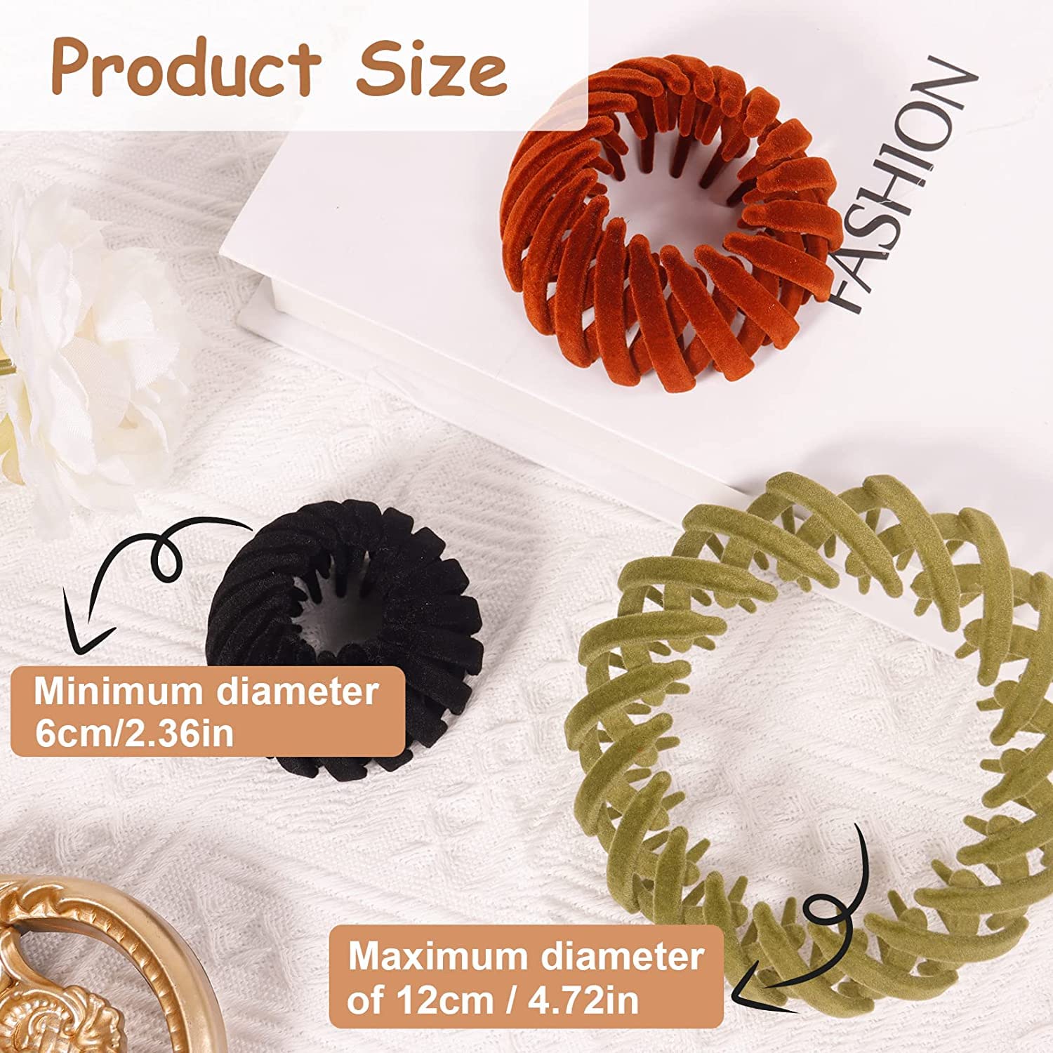ASG 2 Pack Velvet Hair Clips for Women - Ponytail Holders & Bun Makers - Expandable Hair Claws for Updos, Buns & Braids - Perfect for Work, Weddings & Everyday Styling
