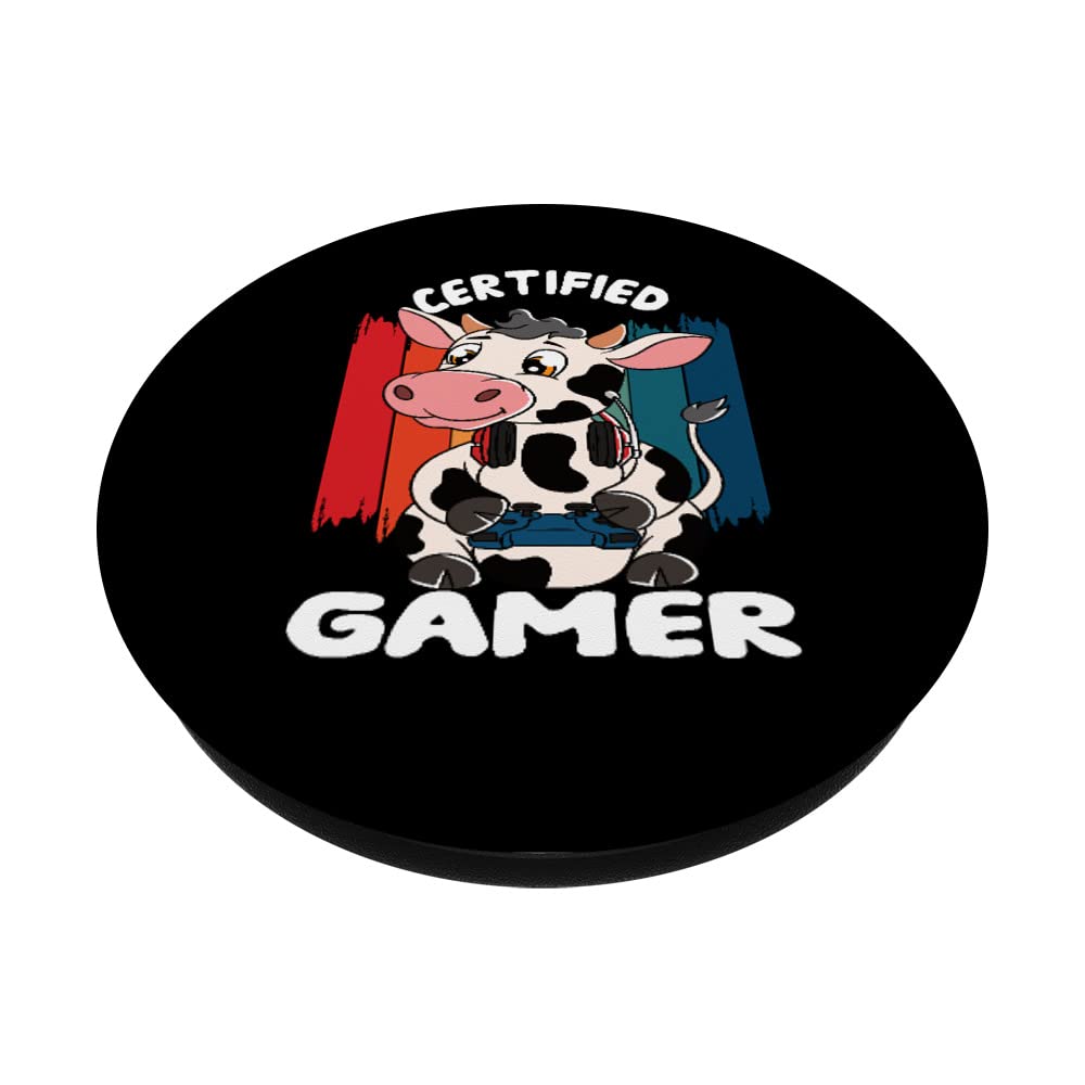 Certified Gamer Cow with Swappable PopGrip - Gaming Headset PopSocket for PC, Console & Mobile Gaming - Perfect for Streamers & Esports Fans