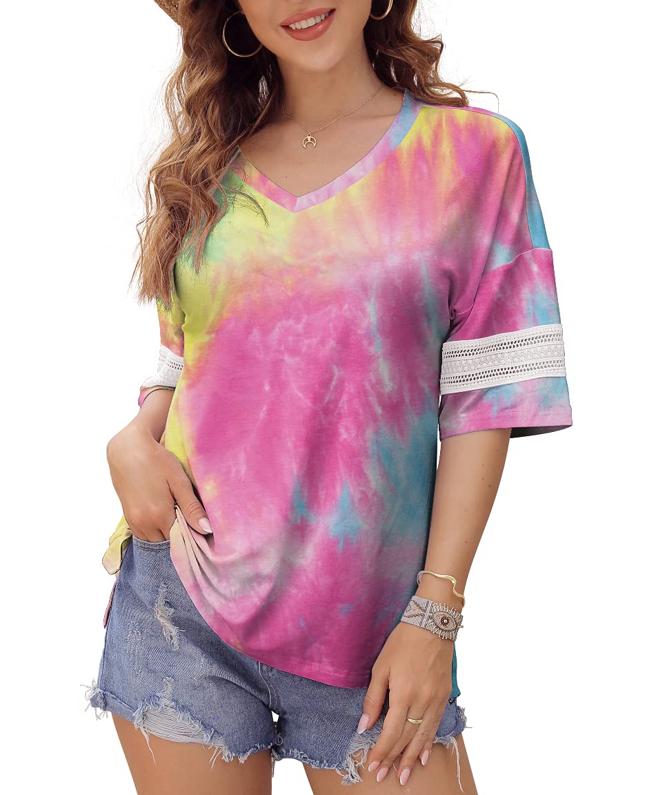 Feiersi Women's 3/4 Sleeve V-Neck Casual Tunic Tops - Soft Breathable Tee Shirts for Work, Travel & Everyday Wear