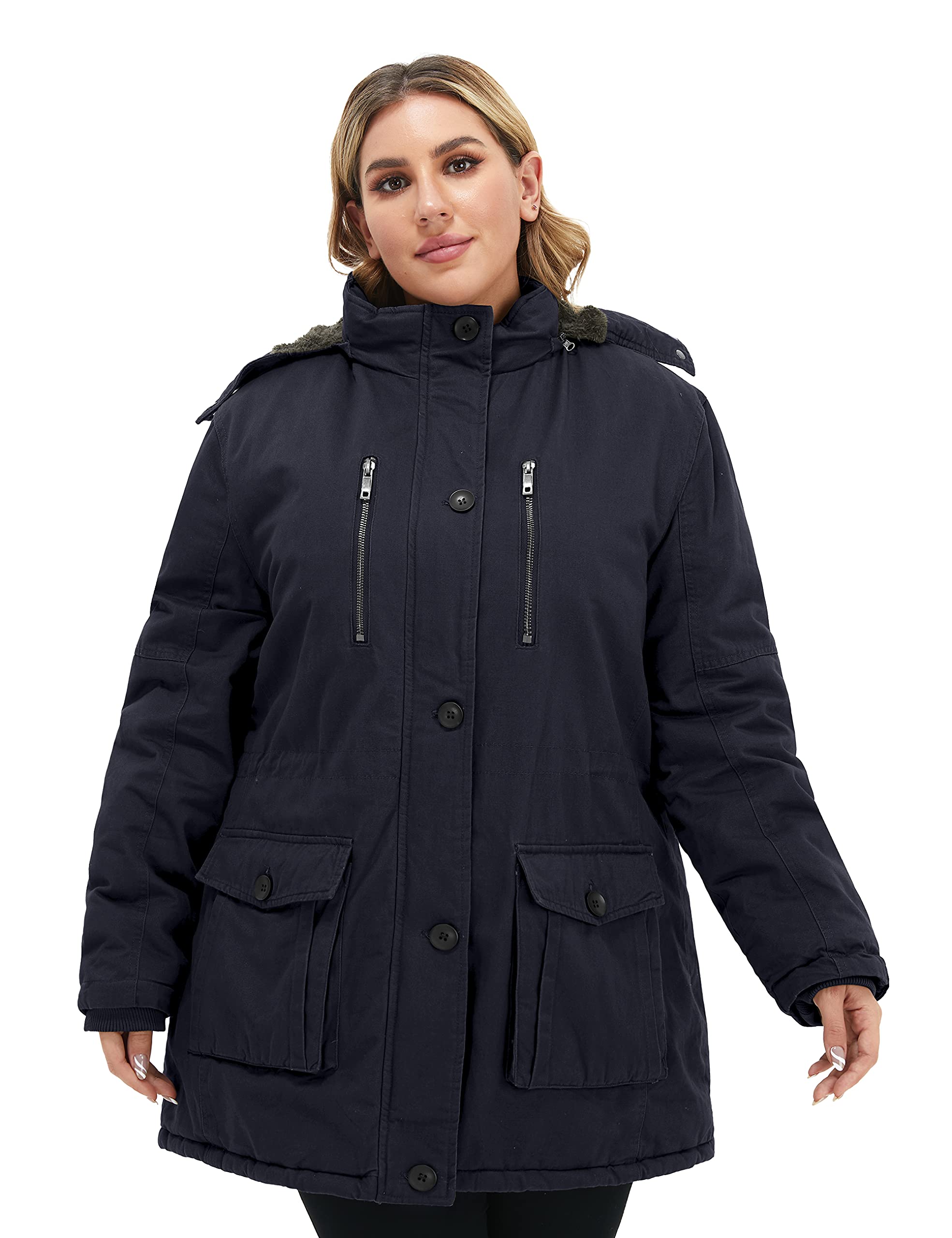 Soularge Women's Winter Plus Size Thickened Cotton Coat with Detachable Hood - Warm & Stylish Outerwear for Cold Weather, Snow Days & Outdoor Activities