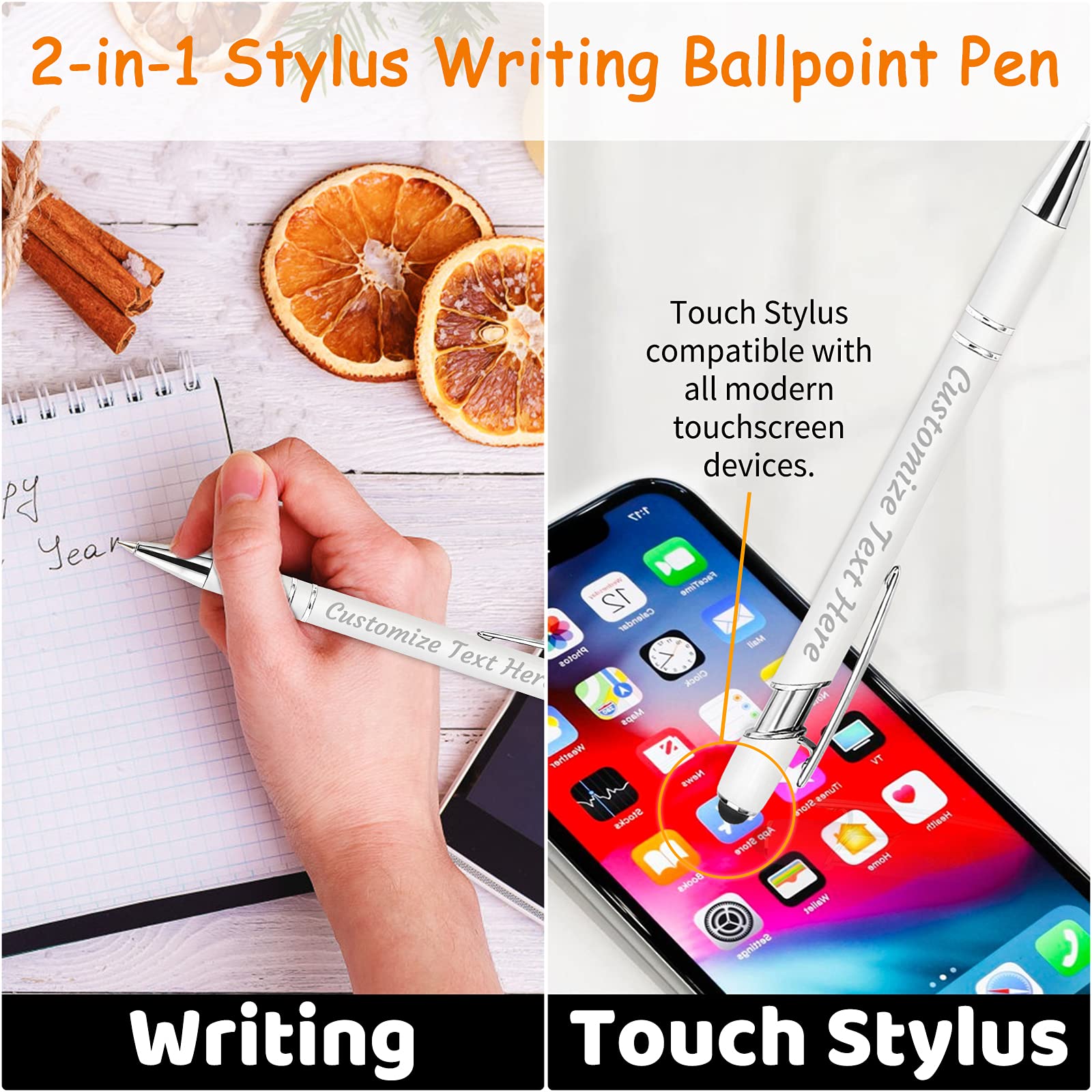 YanNanKe 96-Pack Custom Engraved Ballpoint Pens with Stylus - Personalized Bulk Pens for Name/Text Printing - Medium Point Black Ink - Perfect Anniversary, Birthday & Graduation Gifts - Great for Offices, Schools & Corporate Events
