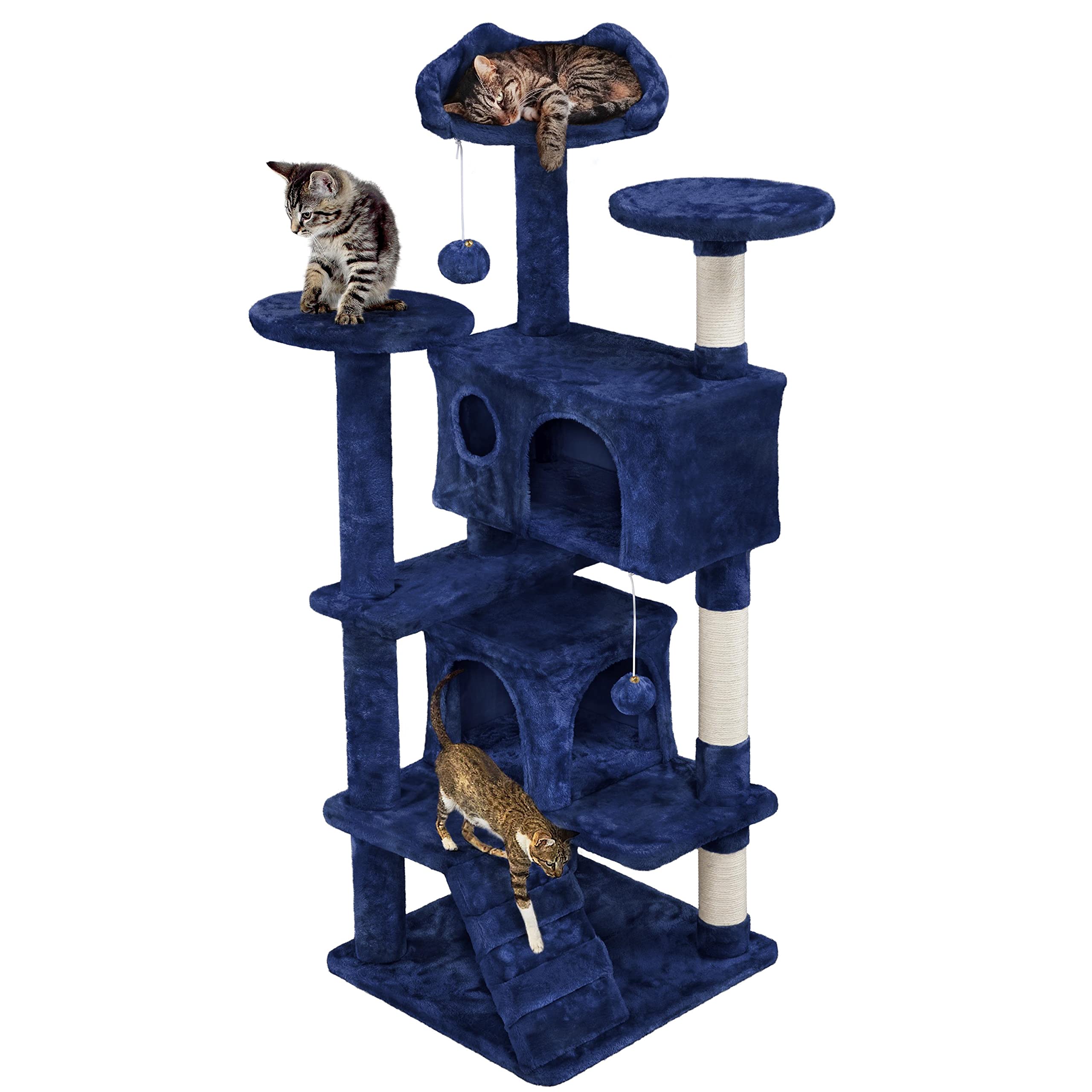 Topeakmart 54 Inch Cat Tree with Scratching Posts, Large Cat Condo & Perch - Sturdy Cat Tower Furniture for Indoor Cats (Navy Blue) - Perfect for Play, Rest & Climbing in Living Rooms & Bedrooms