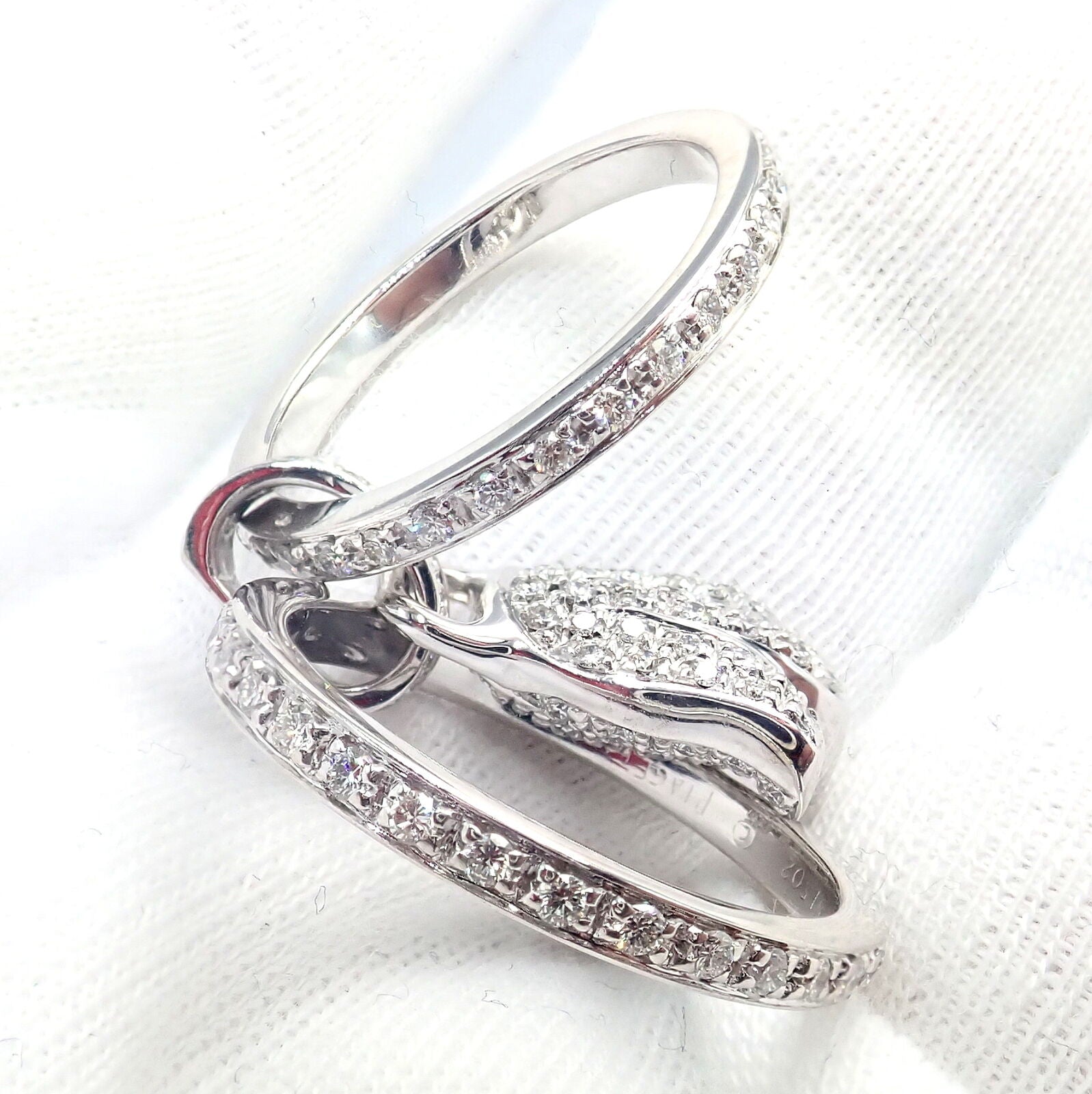 Authentic Piaget 18k White Gold Diamond Double Band Flower Ring - Luxury Jewelry for Weddings, Anniversaries & Special Occasions