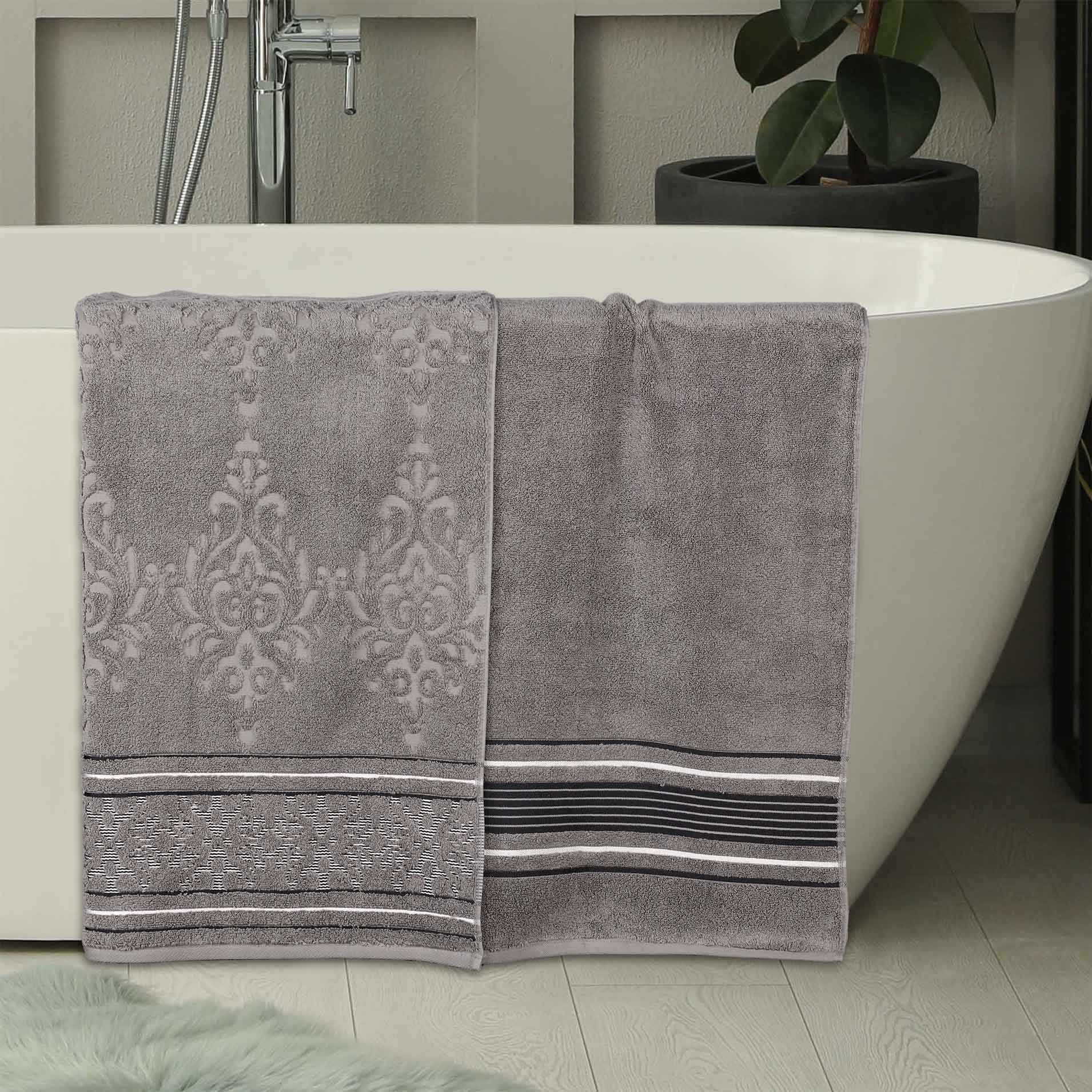 Premium 100% Zero Twist Cotton Bath Sheet Set of 2 - Ultra Soft & Absorbent Solid & Jacquard Floral Design - Luxury Bath Towels for Spa, Hotel & Home Use