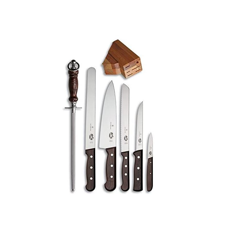 Victorinox 7-Piece Knife Block Set with Rosewood Handles - Premium Kitchen Knives for Chefs & Home Cooking - Perfect for Slicing, Dicing & Food Prep