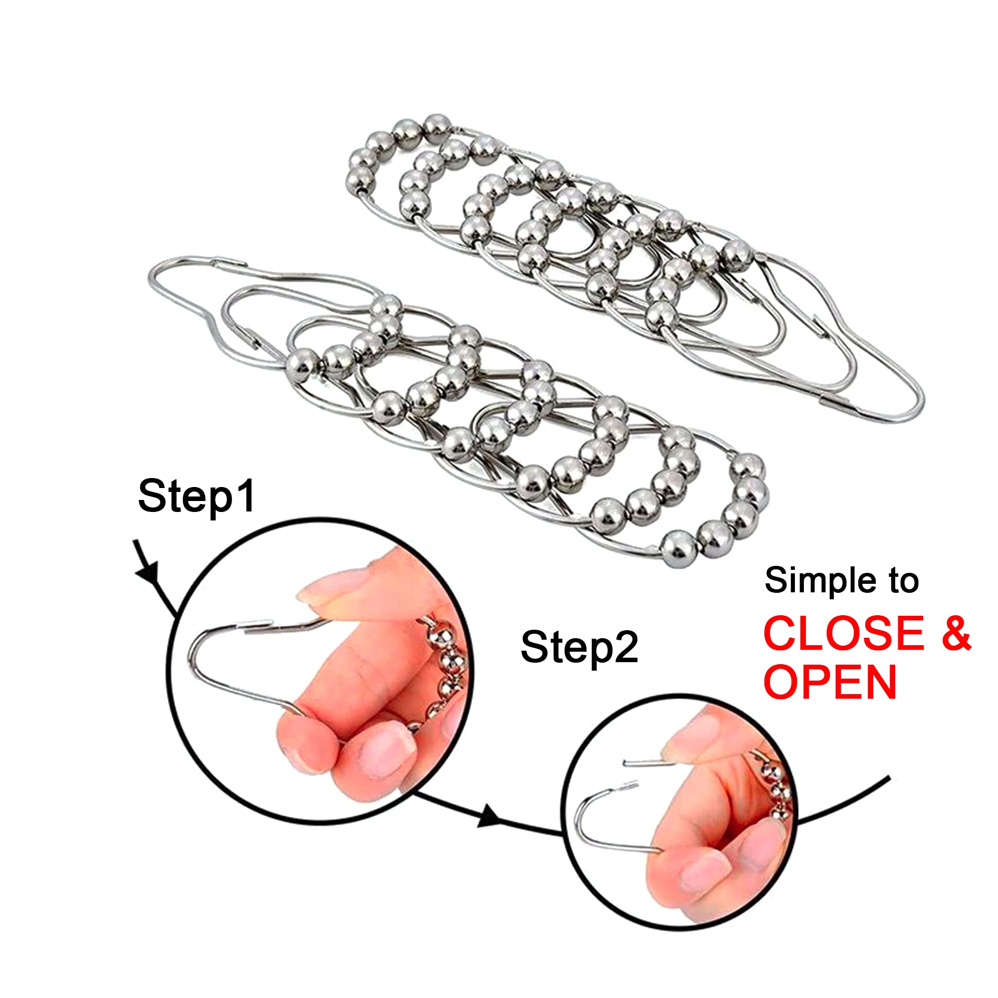 Rustproof Metal Shower Curtain Hooks Rings - 12 Pack Nickel Finish for Bathroom Shower Rods & Curtains | Durable & Stylish Bathroom Accessories for Home & Hotel Use