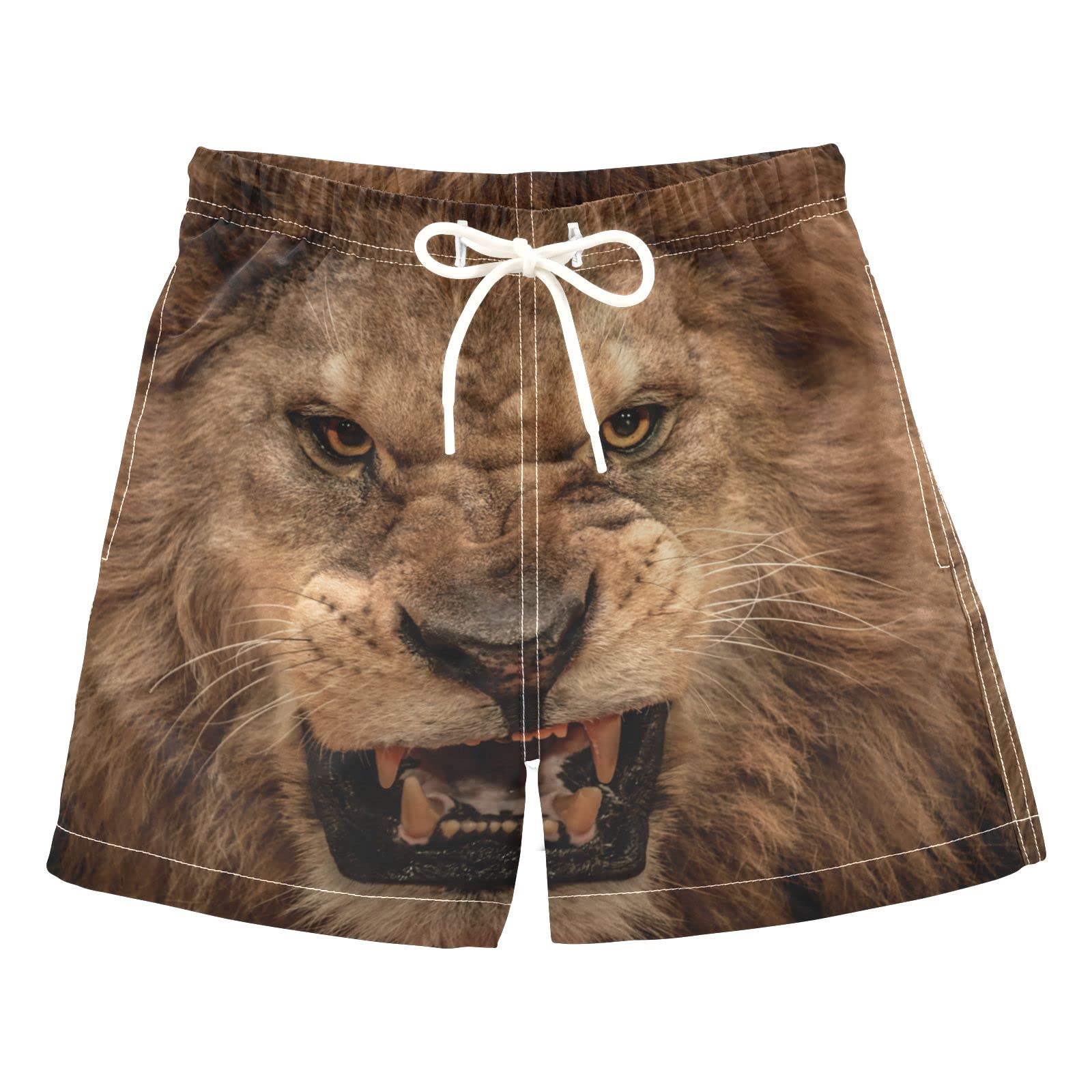**King Lion Boys' Swim Trunks - Wild Animal Print Board Shorts for Beach, Surf & Swimming - Hawaii Vacation Essentials for Kids**    *Perfect for beach trips, pool parties, summer vacations, and water sports!*