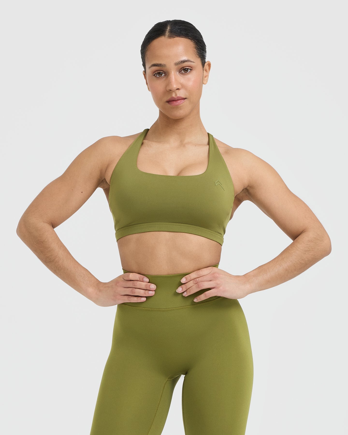 Timeless Square Neck Sports Bra for Women - Olive Green Workout Top for Yoga, Running & Gym | High Support & Comfort