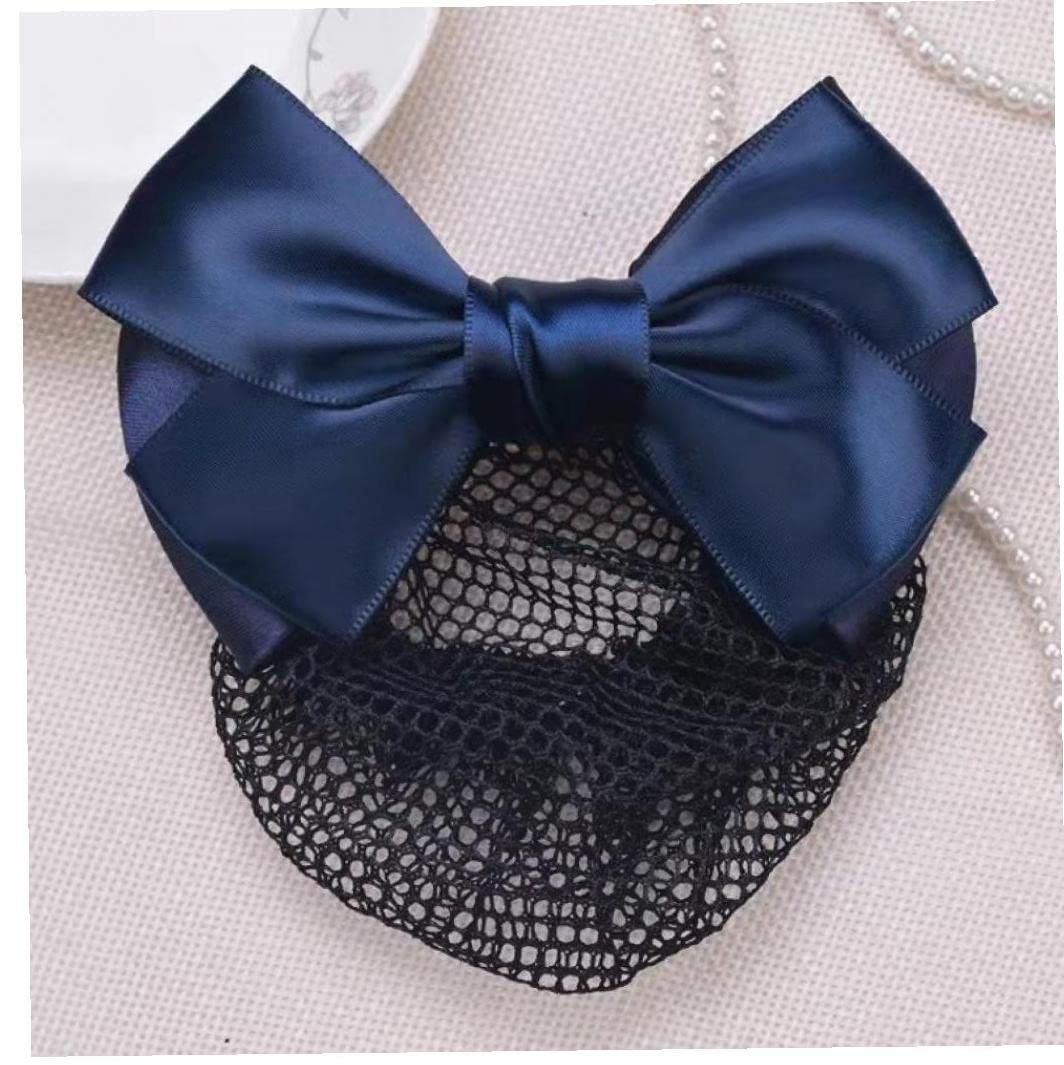 6pcs Satin Bow Hair Net Barrette - Flight Attendant Ribbon Hair Clip & Bun Cover - Women's Hair Accessories for Work, Wedding, Party (Mixed Color, 5.12x3.94inch)