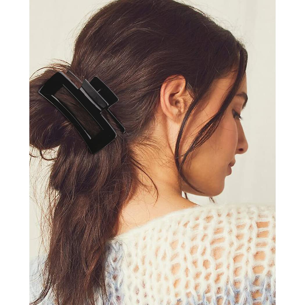 Canitor 4-Piece 4.1 Inch Black Hair Clips - Acrylic Rectangular Barrettes for Women, Non-Slip Jaw Clips for Thick & Thin Hair - Perfect for Work, School, Parties & Everyday Styling