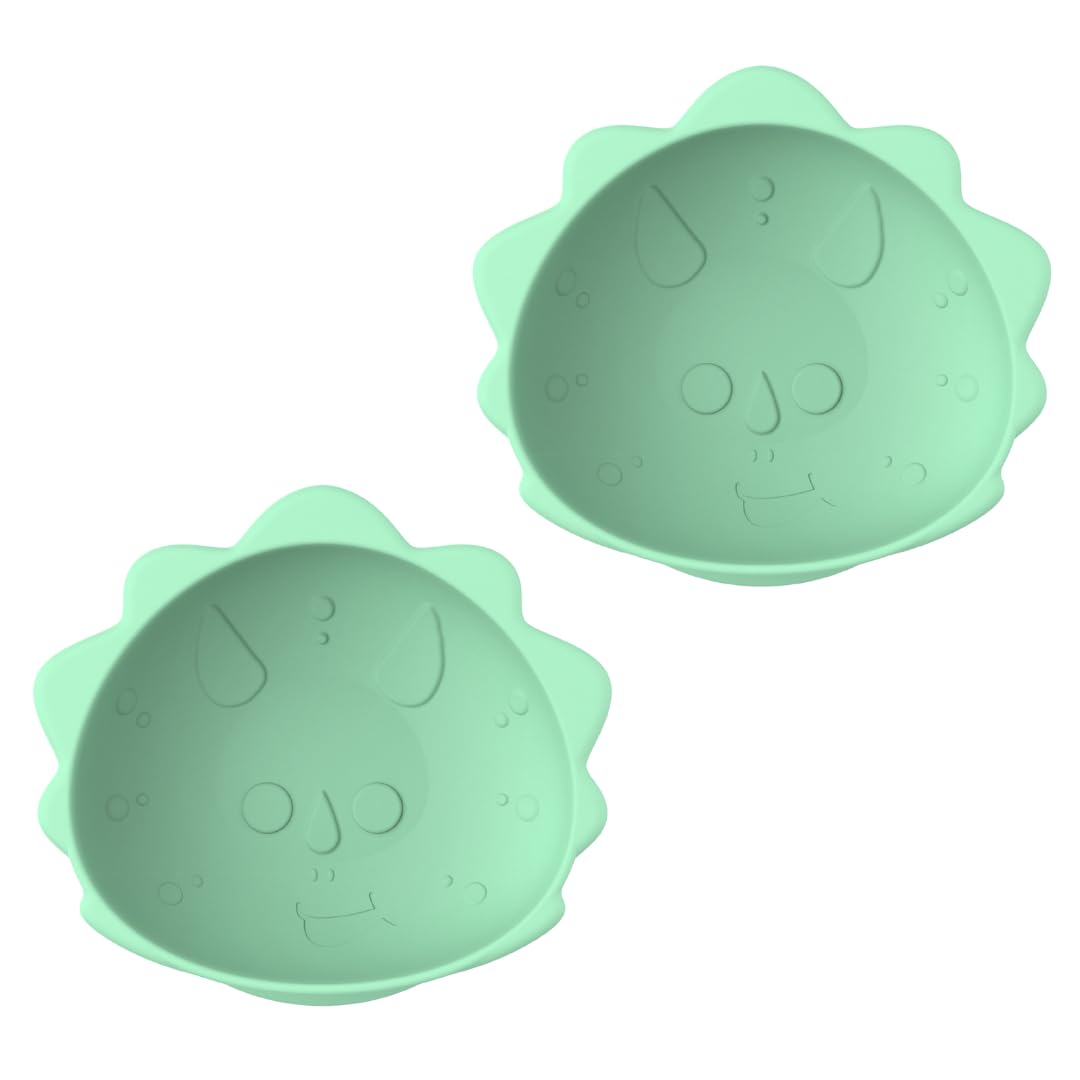 Melii Dinosaur Silicone Suction Bowls for Babies & Toddlers - 2 Pack (10.1 oz Each) | 100% Food Grade, BPA Free, Dishwasher & Microwave Safe | Fun Animal-Shaped Feeding Bowls for Kids Mealtime, Snacks & Travel