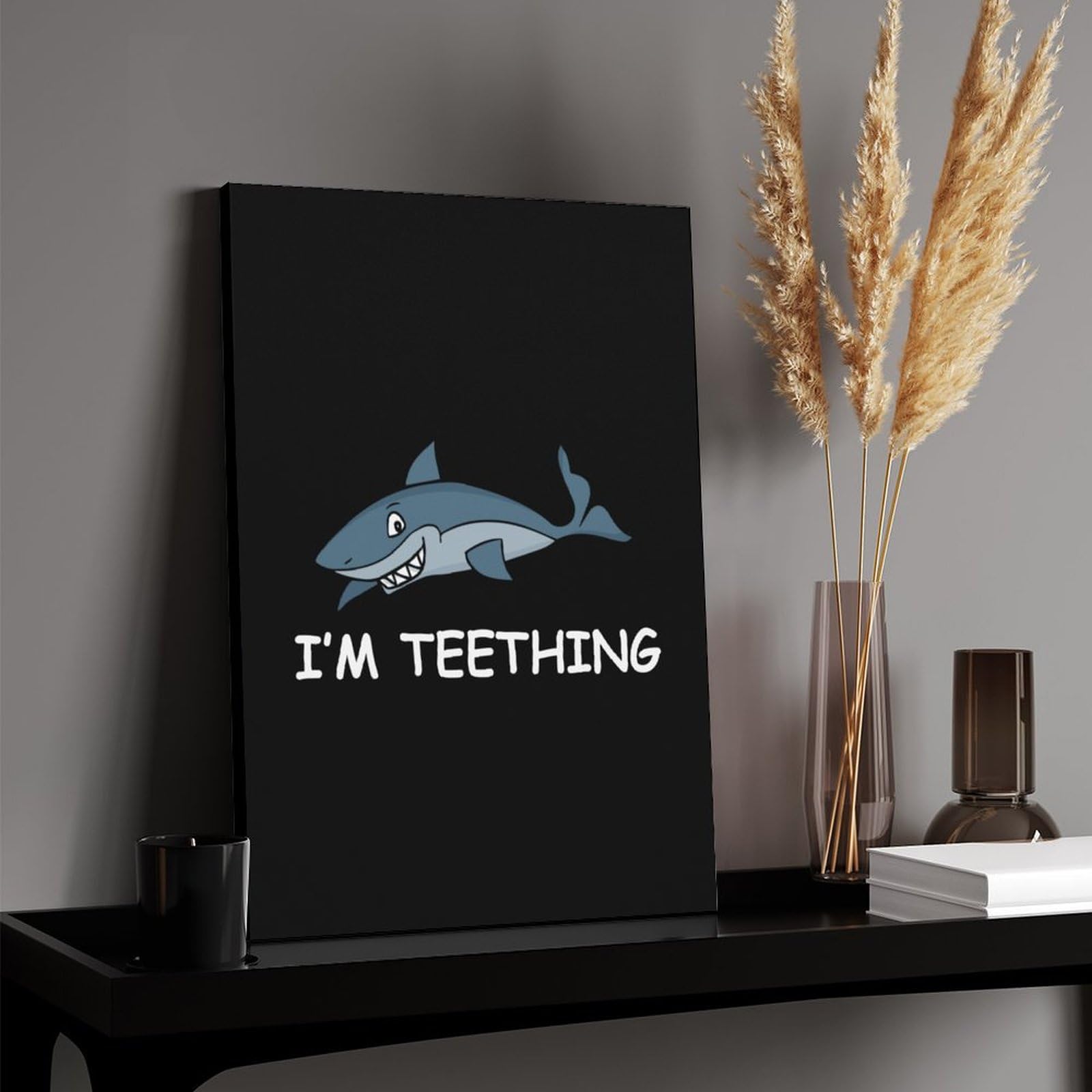Shark Teeth Canvas Wall Art - 18x24 Inch (45x60cm) Wooden Framed Poster for Nursery, Kids Room & Baby Shower Decor - Perfect for Shark Lovers & Ocean Theme Bedrooms