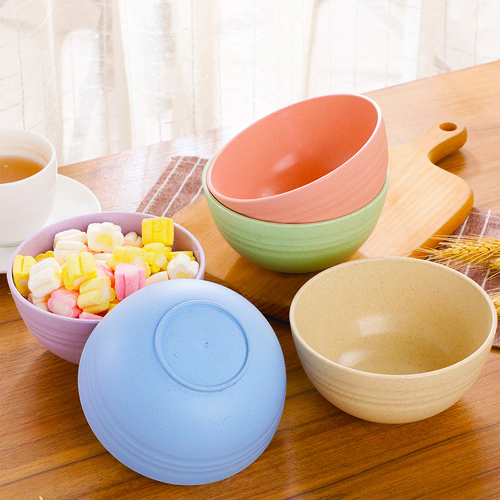 5Pcs Unbreakable Wheat Straw Cereal Bowls - 18oz Reusable Lightweight Dishwasher & Microwave Safe Bowls for Rice, Noodles, Snacks, Salad, Soup - Eco-Friendly Dinnerware Set for Home, Camping, Picnics (5 Colors)