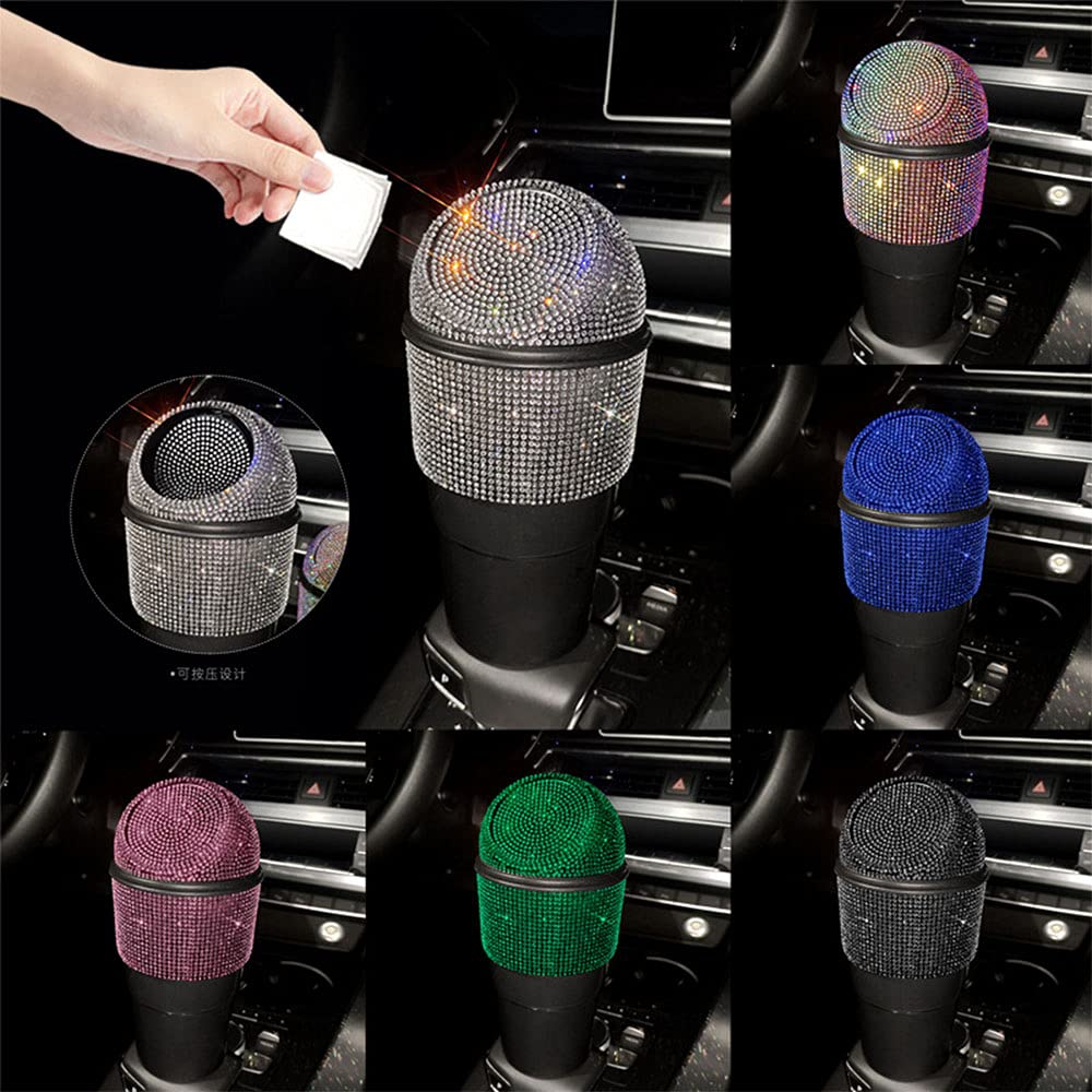 Bling Rhinestone Car Garbage Can with Lid - Mini Trash Bin for Car, Home, Office, Kitchen, Bedroom - Red - Perfect for Road Trips, Daily Commute, and Organized Spaces