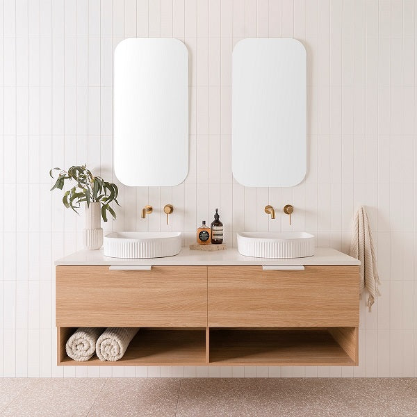 ADP Glacier Lite Shelf Slim Vanity with Solid Surface Top - Modern Bathroom Storage Solution for Small Spaces, Perfect for Makeup Organization and Bathroom Essentials