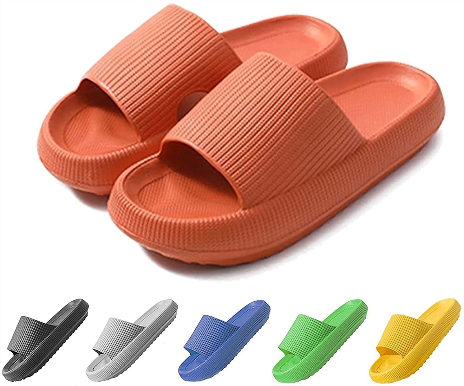 Massage Foam Pillow Slippers - Arch Support Quick-Drying Shower Sandals for Women & Men | Non-Slip Thick Sole Bathroom House Shoes | Perfect for Home, Beach & Summer Use (Orange, Size 9.5-10 Women/8-9 Men)