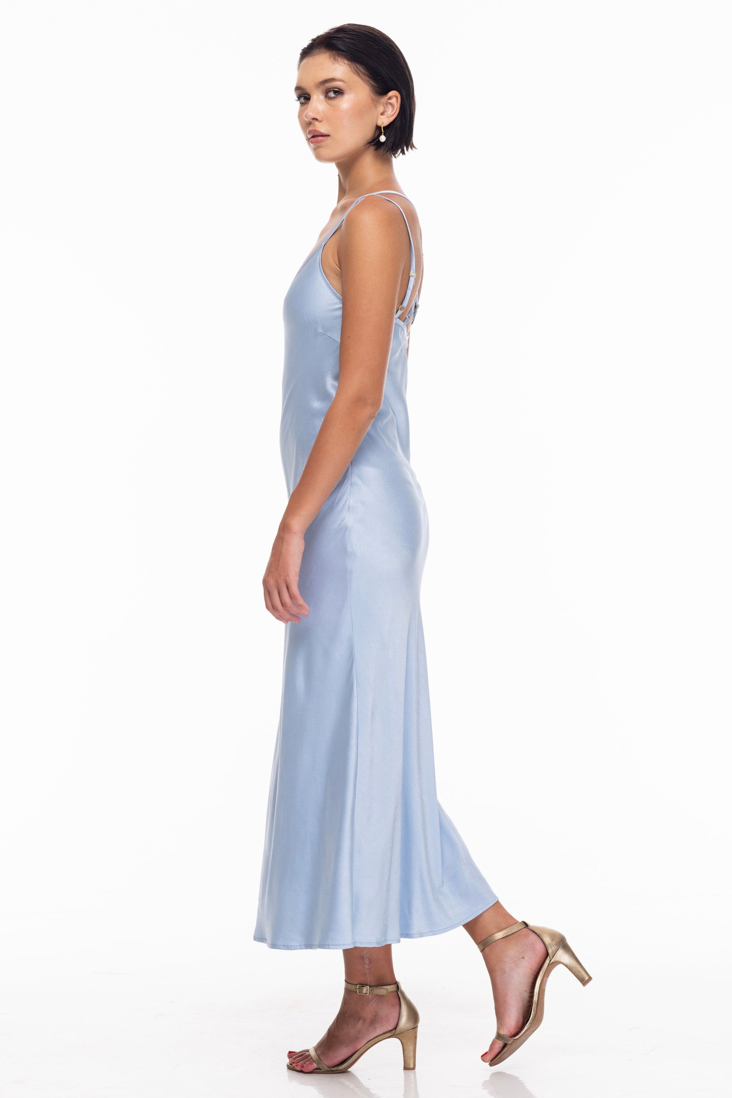 Evermore Blue Cloud Satin Slip Dress - Women's Elegant Nightgown & Loungewear for Evening Parties, Date Nights & Home Relaxation