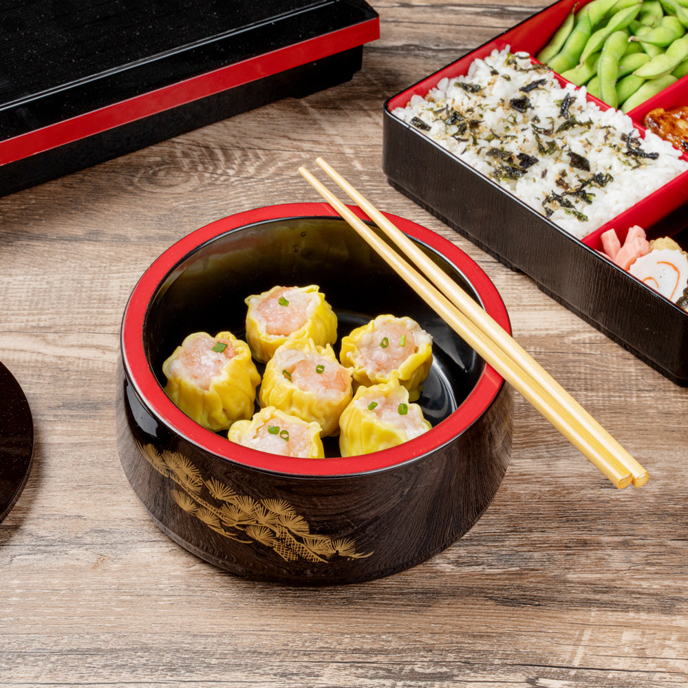 Bento Tek 25 oz Round Black Japanese Style Bento Box - 6.5