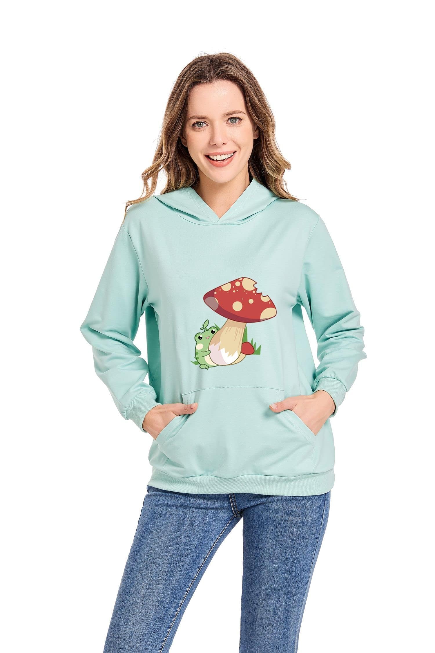 Cute Kawaii Frog Sweatshirt for Women - Soft Cotton Long Sleeve Hoodie with Pocket | Trendy Aesthetic Pullover for Teens & Young Adults | Perfect for Casual Wear, School Outfits & Street Fashion