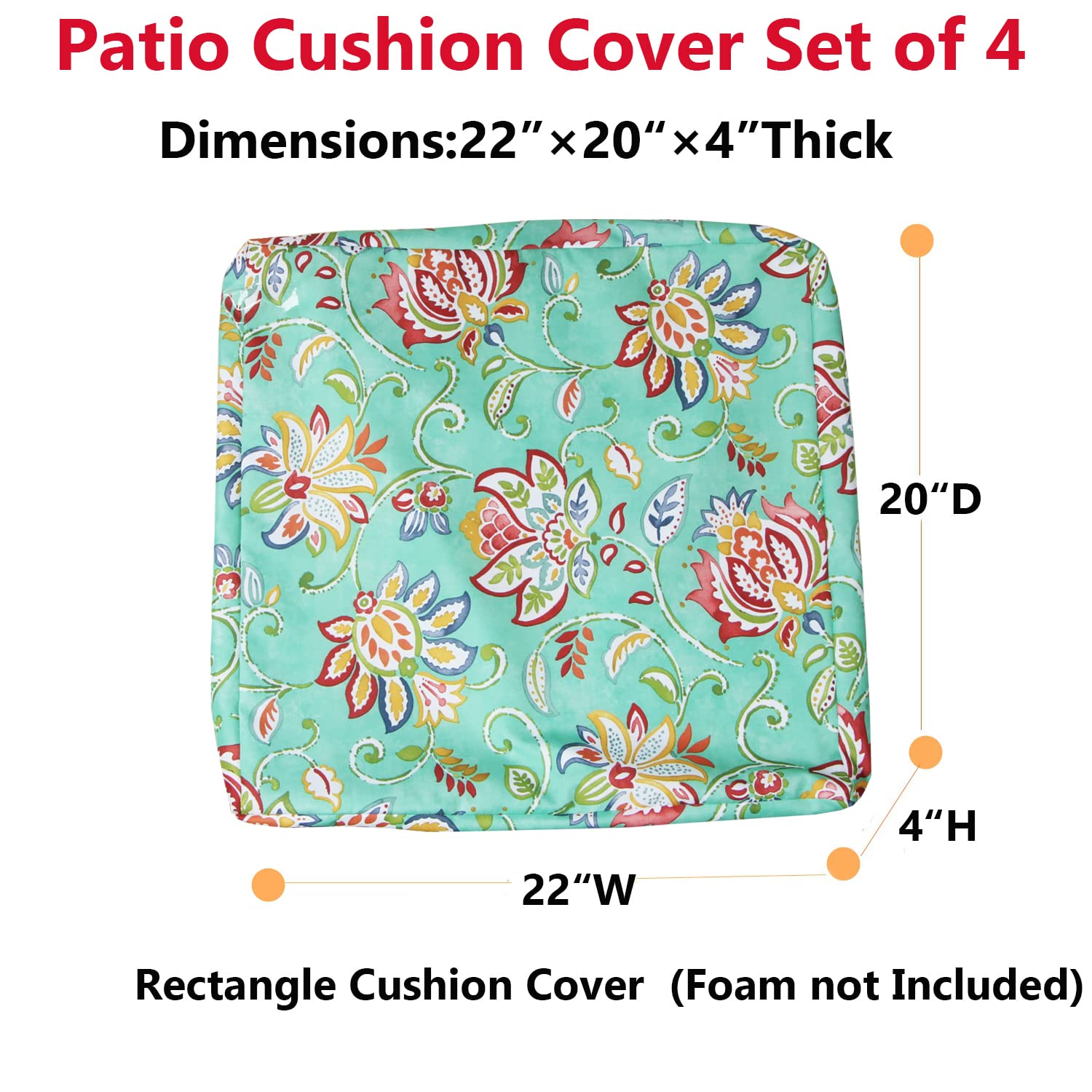 EHouseHome Washable UV Resistant Outdoor Patio Chair Cushion Covers - Waterproof Replacement Slipcovers for Sofa, Couch & Garden Furniture (22
