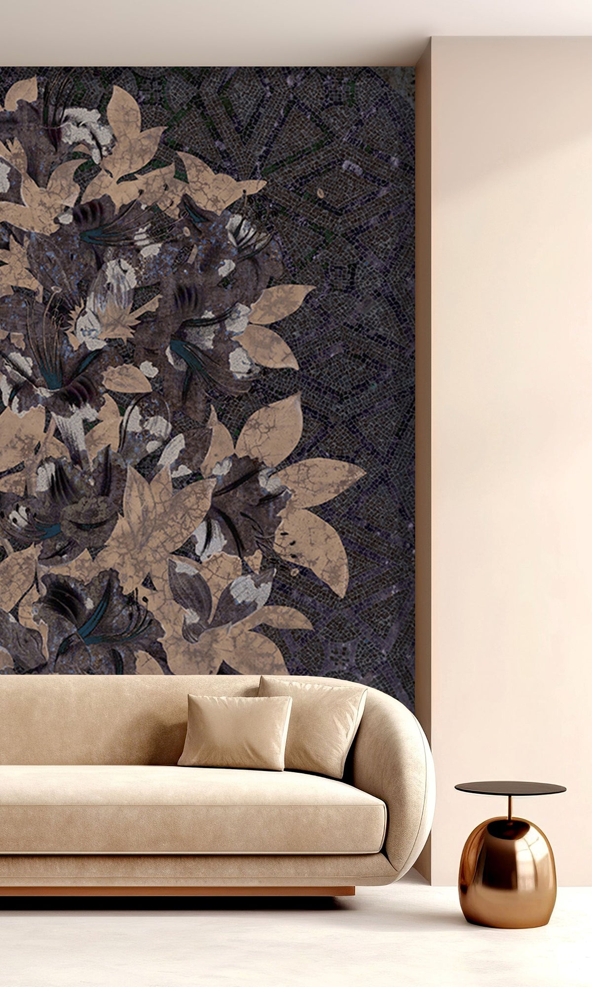 Charcoal Geometric Floral Mosaic Mural Wallpaper M2577 - Peel and Stick Removable Wallpaper for Living Room, Bedroom, Office Decor | Waterproof DIY Home Wall Covering